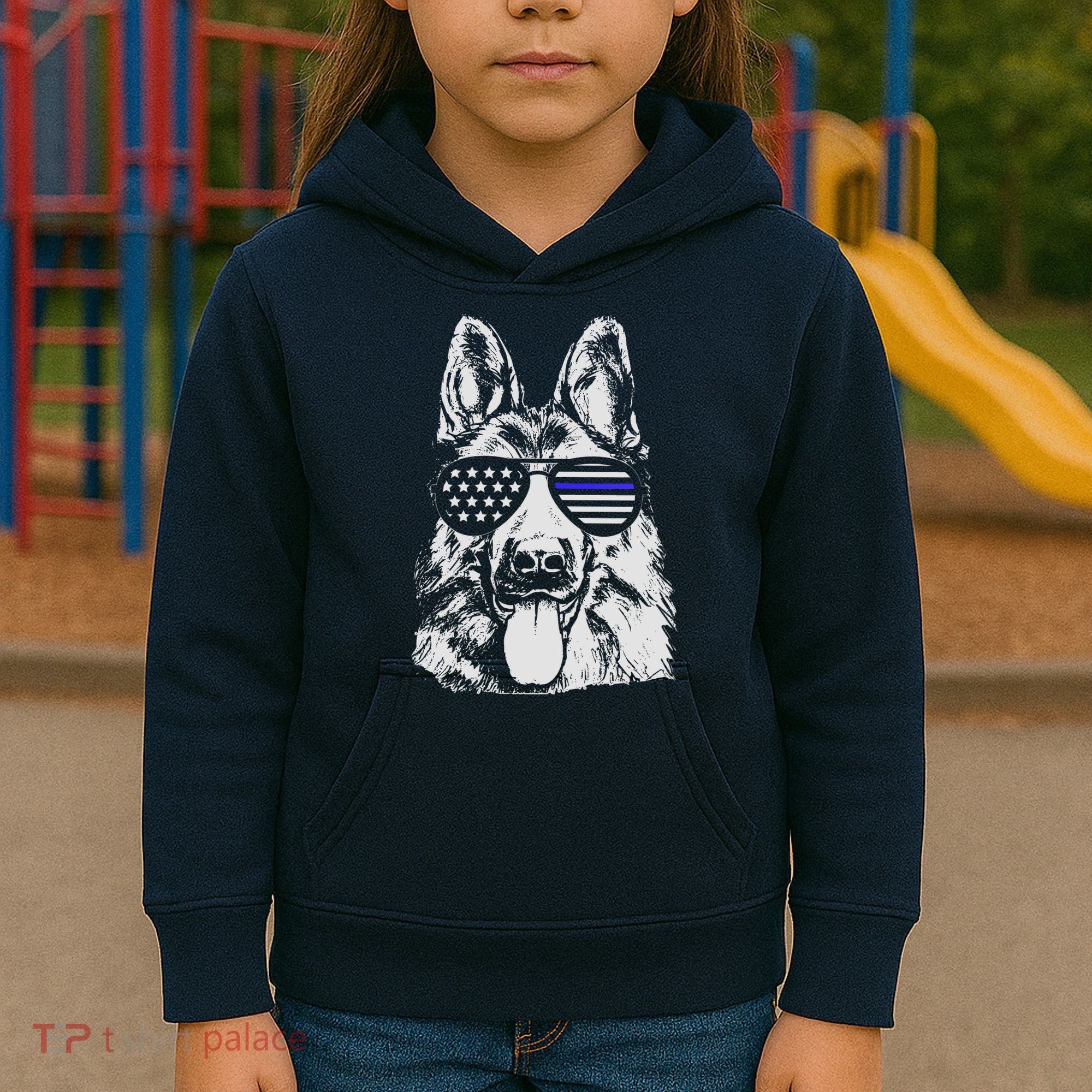 German Shepherd Police Flag Kids Hoodie
