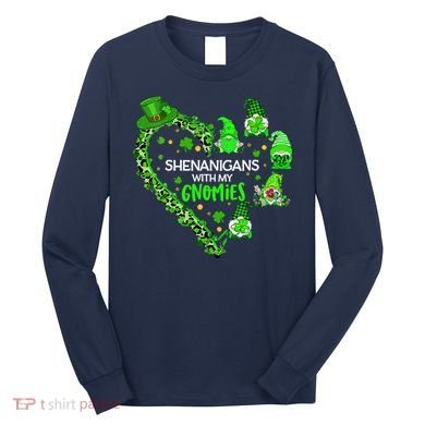 Gnome St Patrick's Day Shenanigans With My Gnomies Shamrock Long Sleeve Shirt