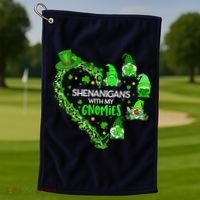 Gnome St Patrick's Day Shenanigans With My Gnomies Shamrock Golf Towel thumb 1