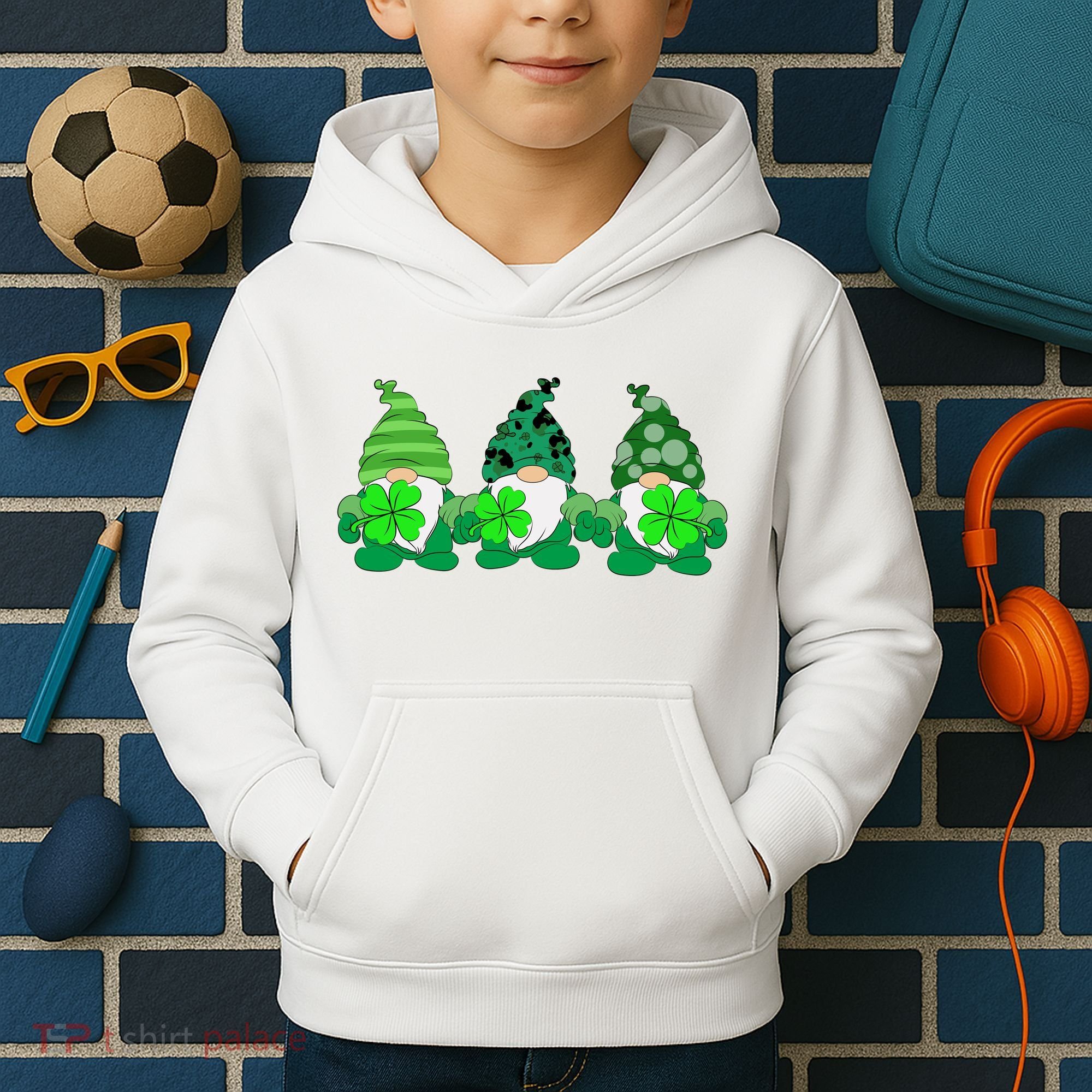 Gnome St Patricks Holiday Clover Kids Hoodie