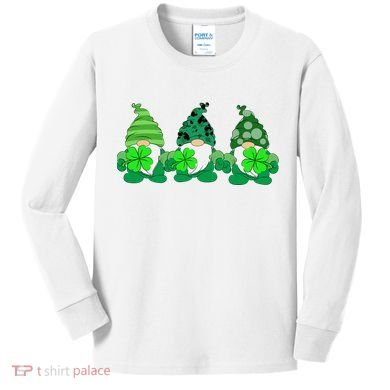 Gnome St Patricks Holiday Clover Kids Long Sleeve Shirt