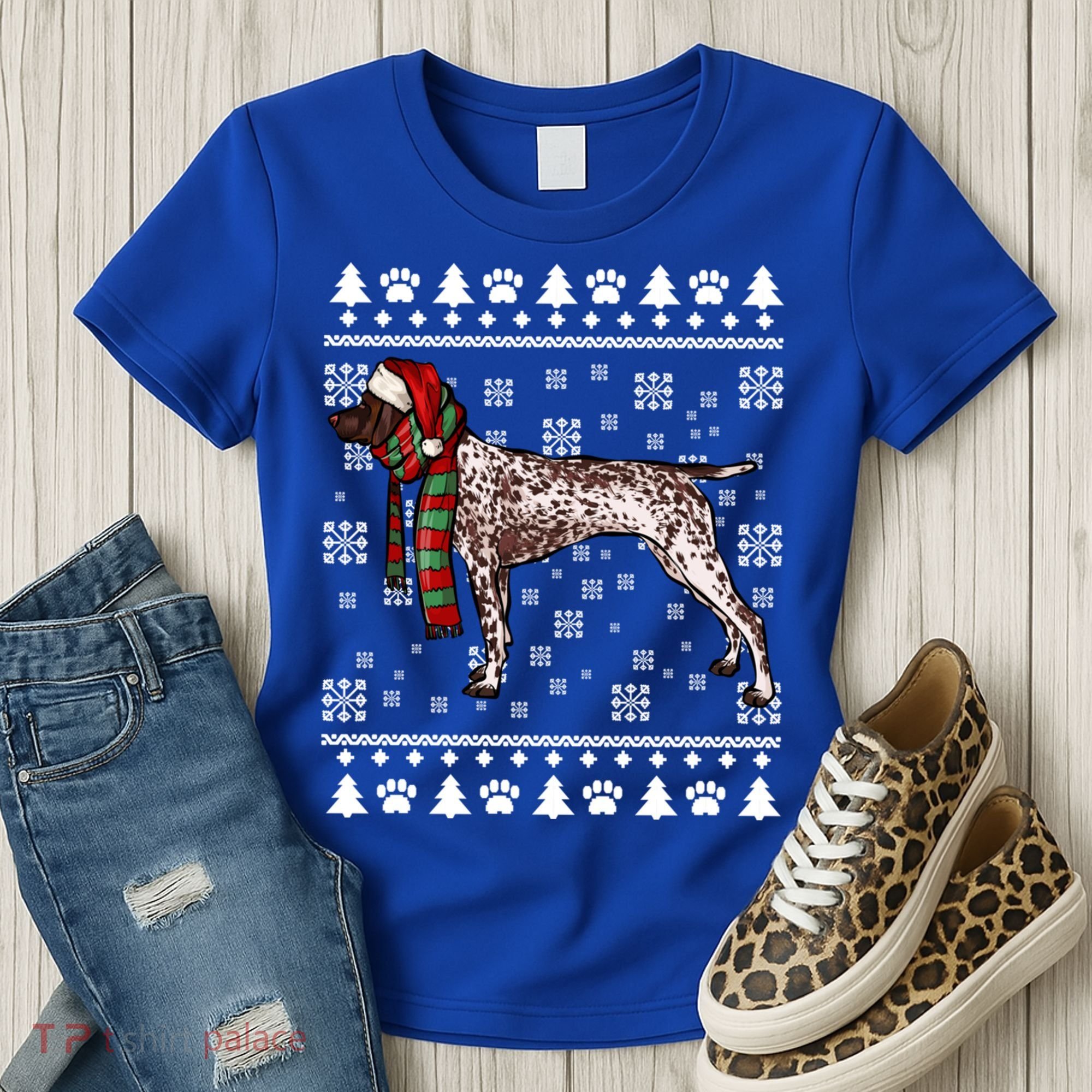 Ger Shorthaired Pointer Dog Santa Hat Xmas Ugly Christmas Meaningful Gift Women's T-Shirt