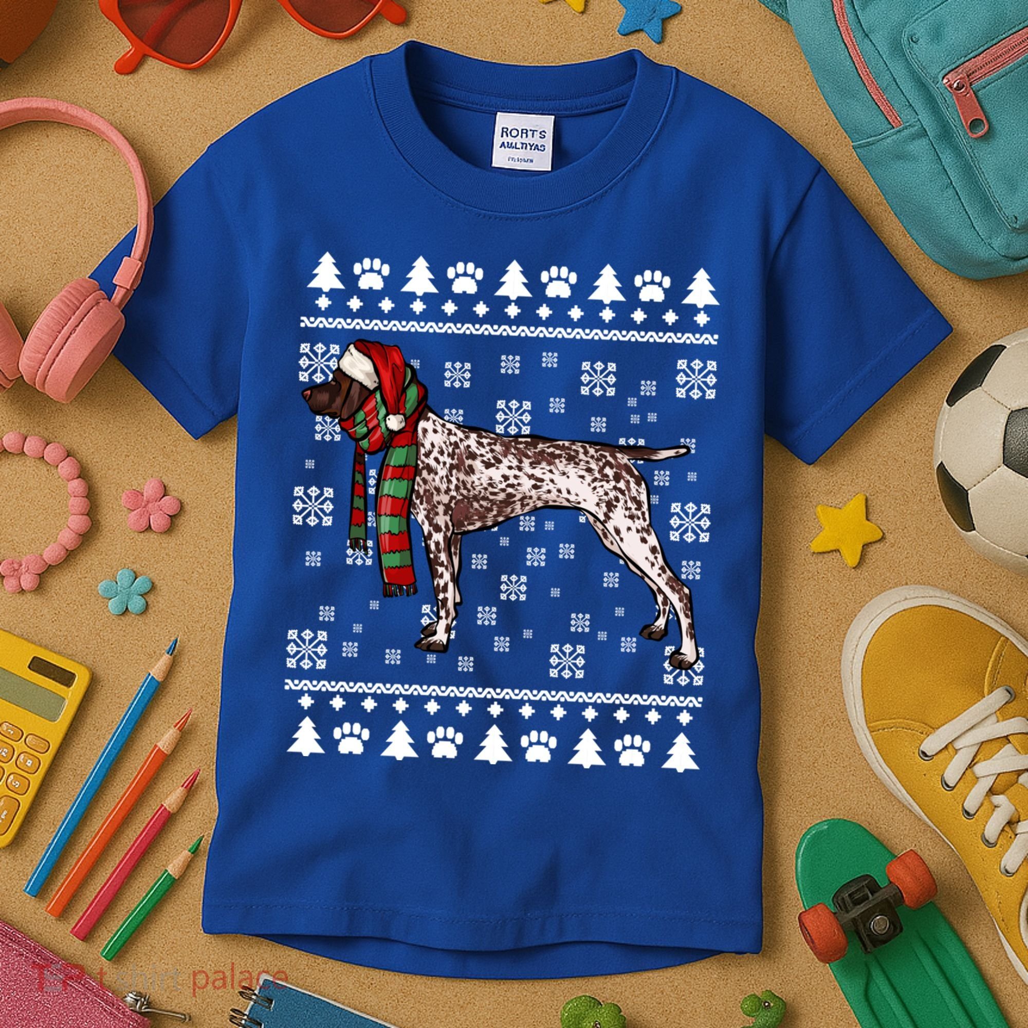 Ger Shorthaired Pointer Dog Santa Hat Xmas Ugly Christmas Meaningful Gift Kids T-Shirt