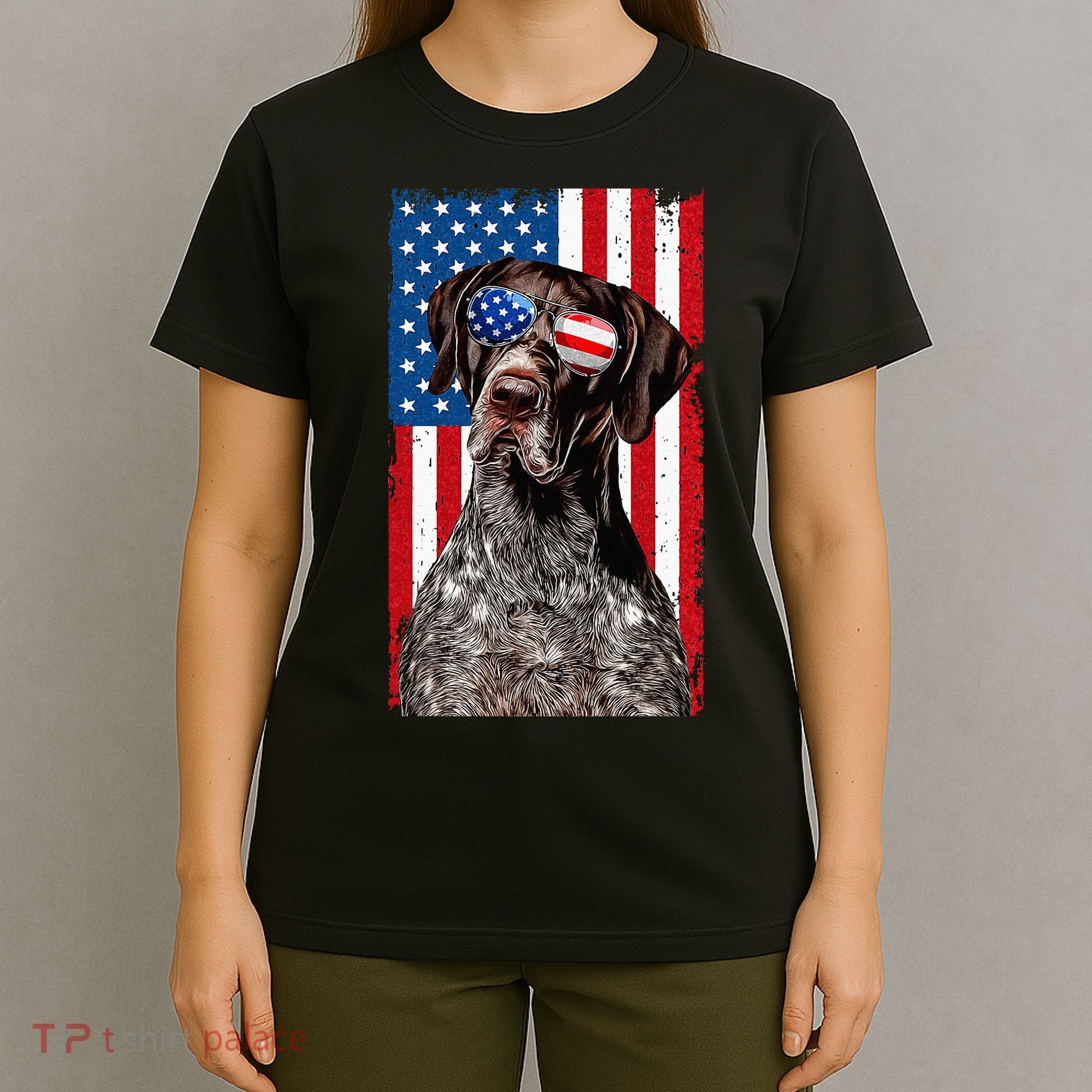 German Shorthaired Pointer 4th Of July American Flag GSP Dog T-Shirt