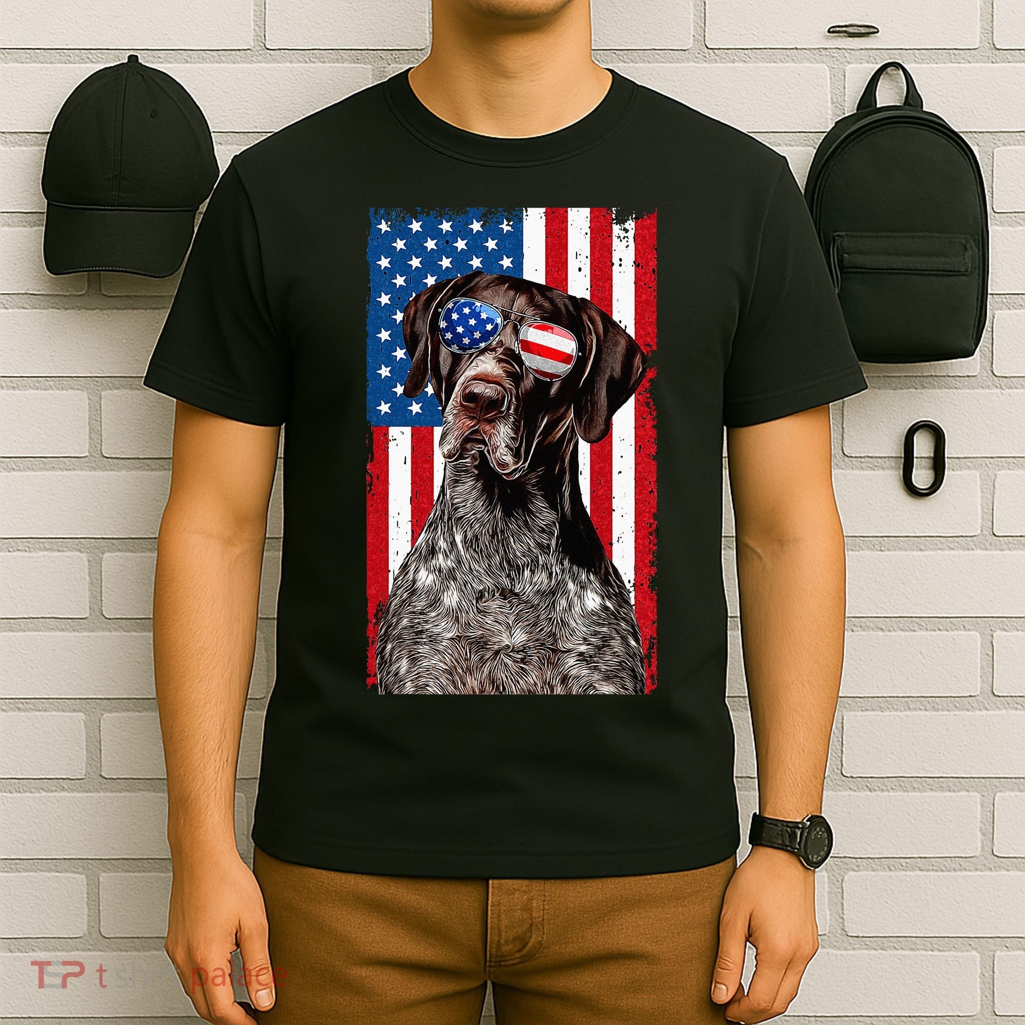 German Shorthaired Pointer 4th Of July American Flag GSP Dog T-Shirt