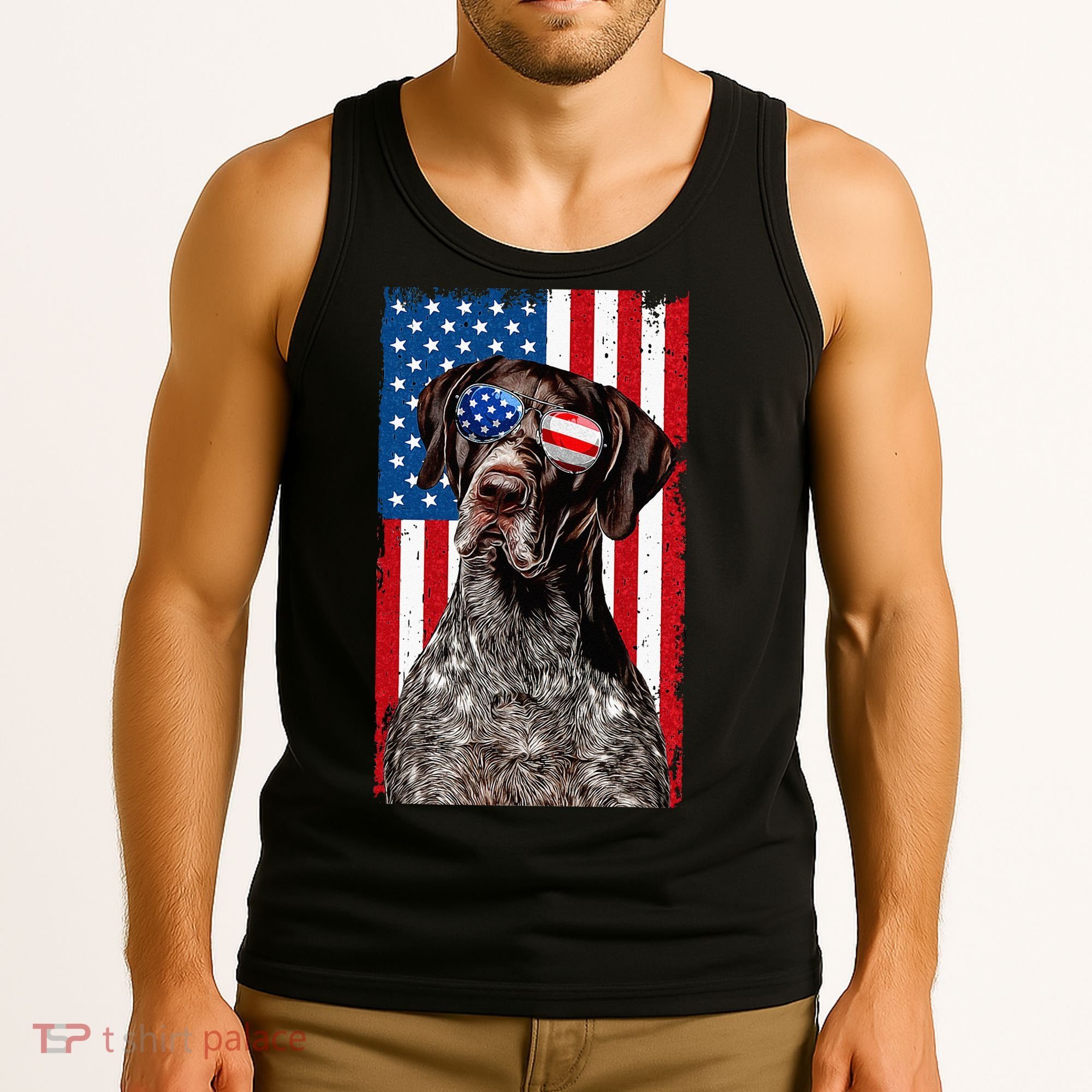 German Shorthaired Pointer 4th Of July American Flag GSP Dog Tank Top