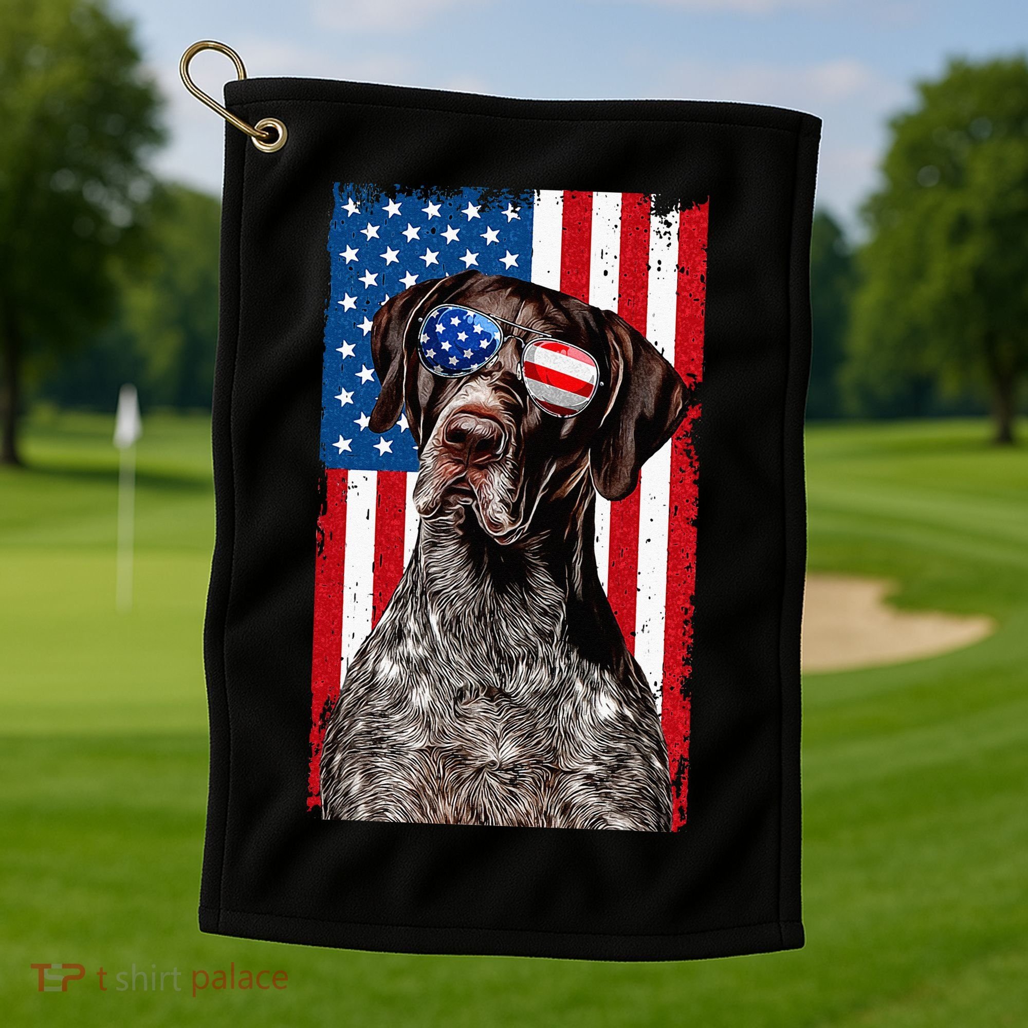 German Shorthaired Pointer 4th Of July American Flag GSP Dog Golf Towel