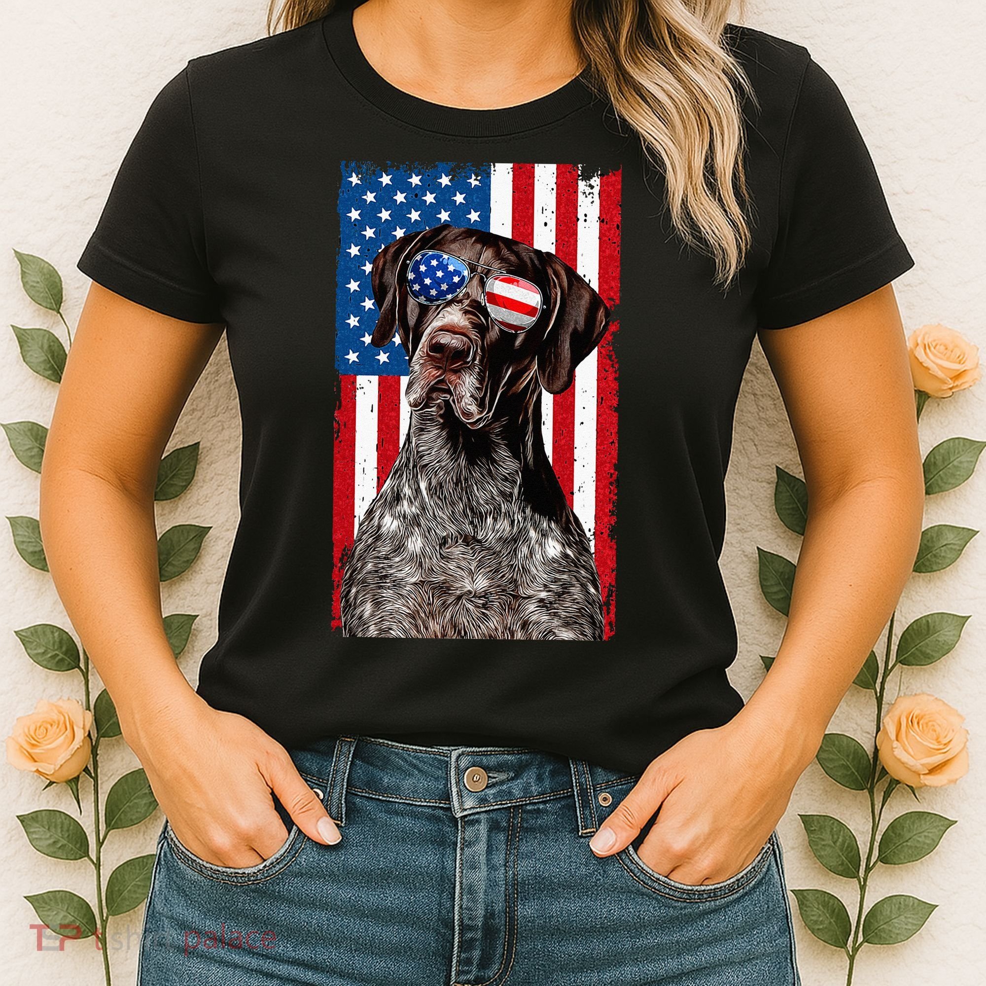 German Shorthaired Pointer 4th Of July American Flag GSP Dog Women's T-Shirt