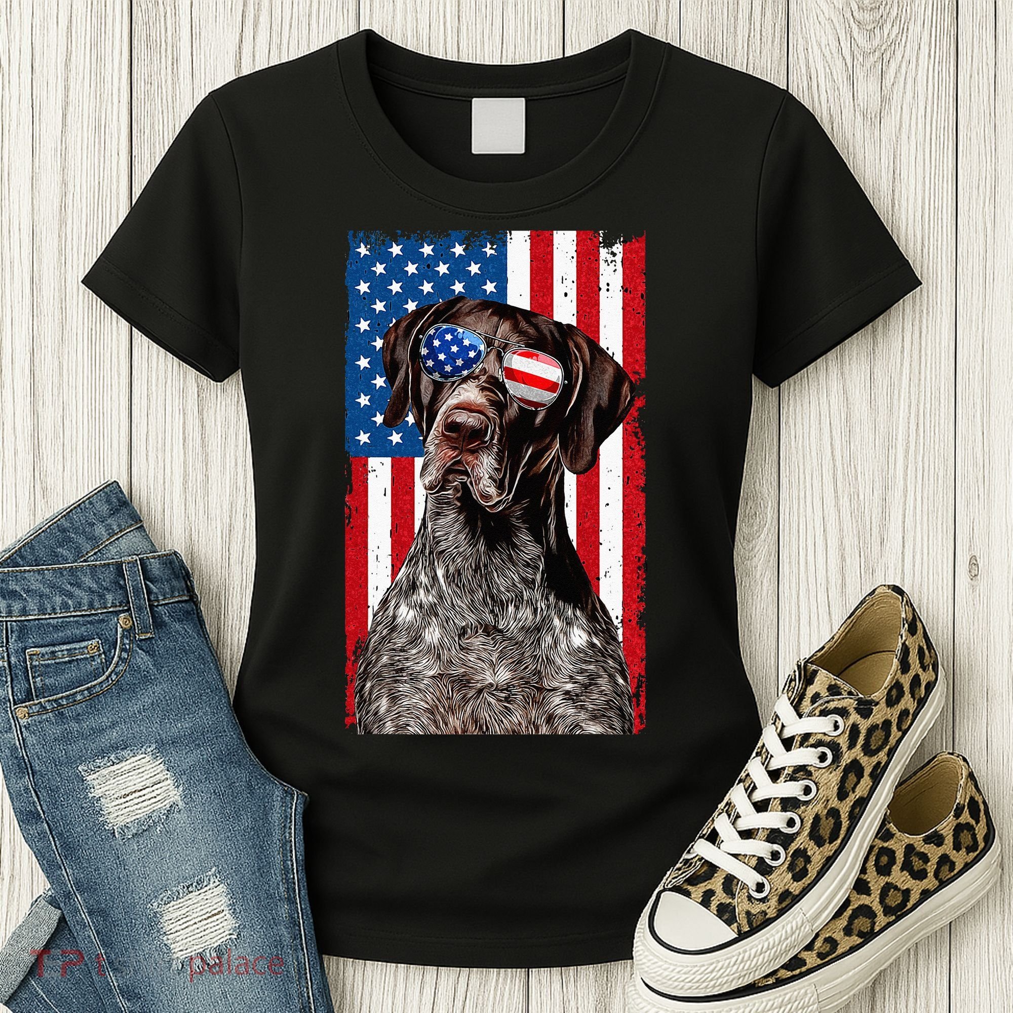 German Shorthaired Pointer 4th Of July American Flag GSP Dog Women's T-Shirt