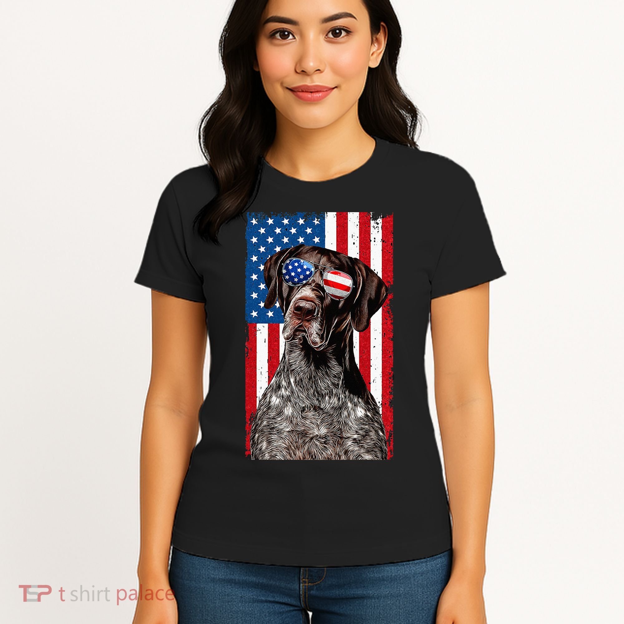 German Shorthaired Pointer 4th Of July American Flag GSP Dog Women's T-Shirt