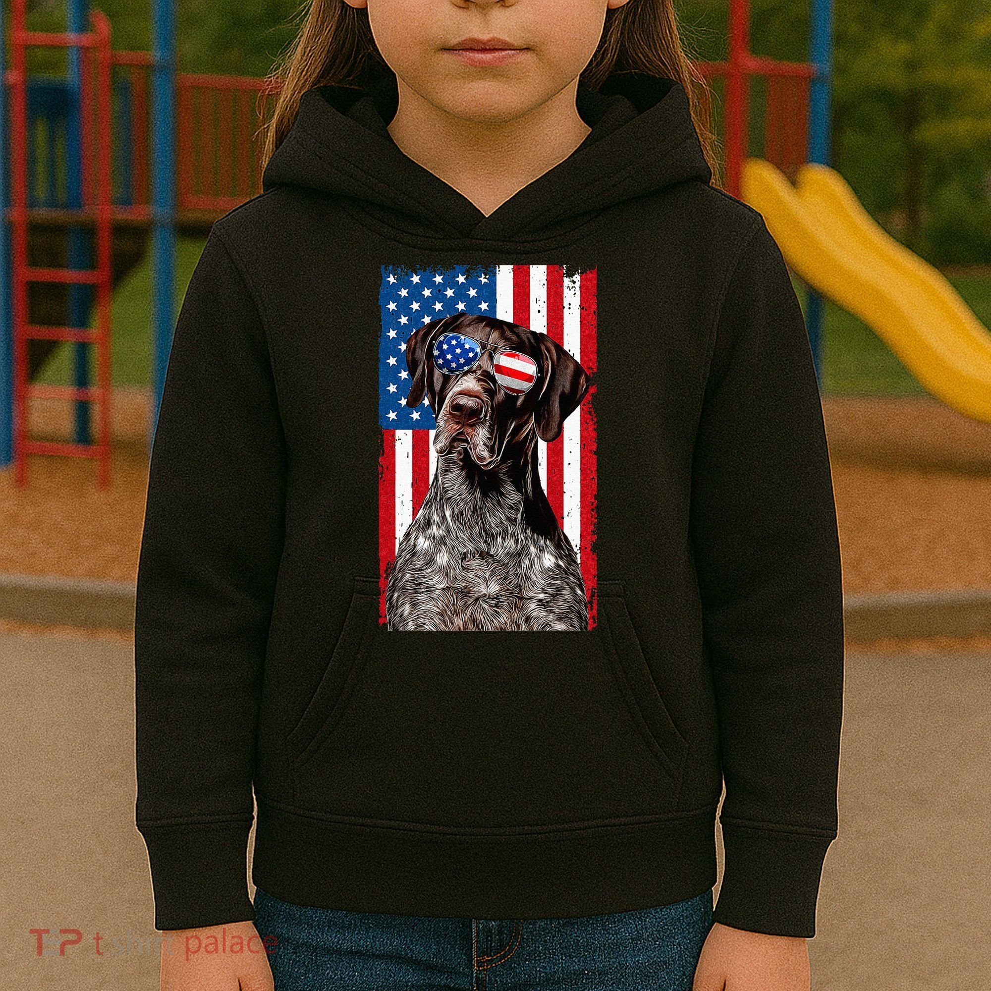 German Shorthaired Pointer 4th Of July American Flag GSP Dog Kids Hoodie