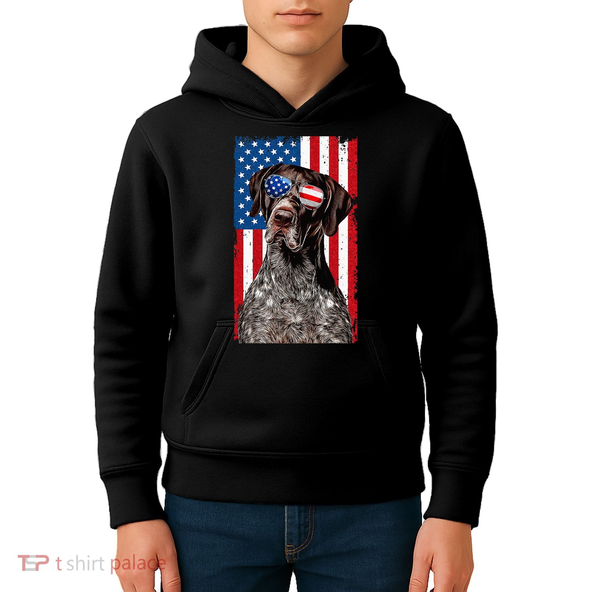 German Shorthaired Pointer 4th Of July American Flag GSP Dog Kids Hoodie