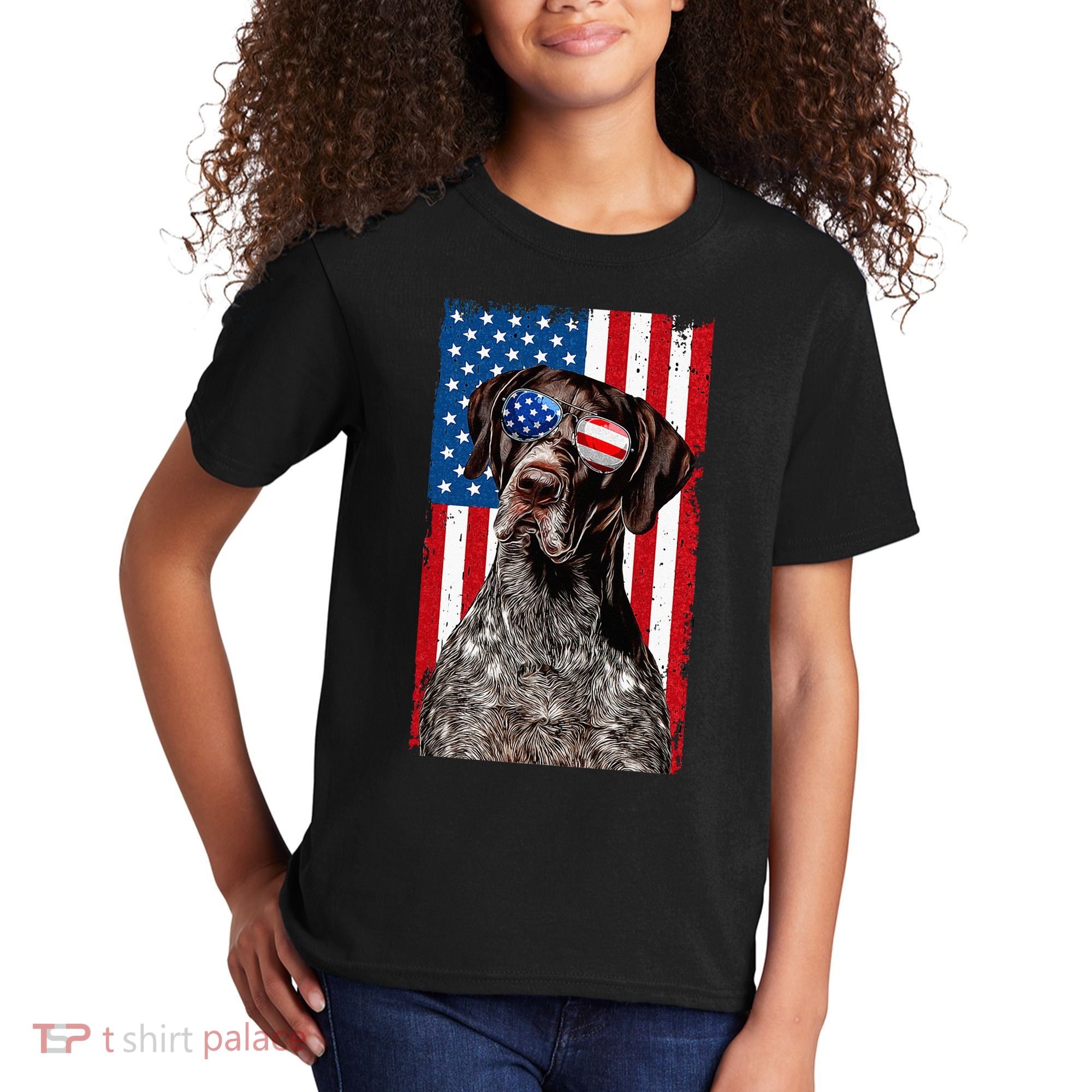 German Shorthaired Pointer 4th Of July American Flag GSP Dog Kids T-Shirt