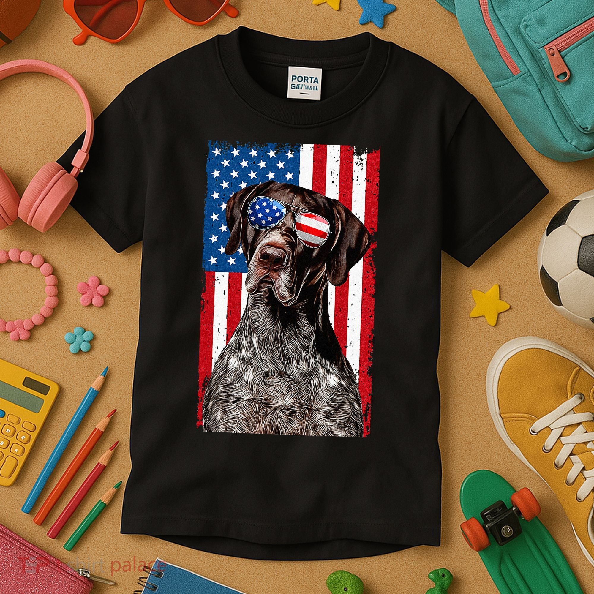 German Shorthaired Pointer 4th Of July American Flag GSP Dog Kids T-Shirt