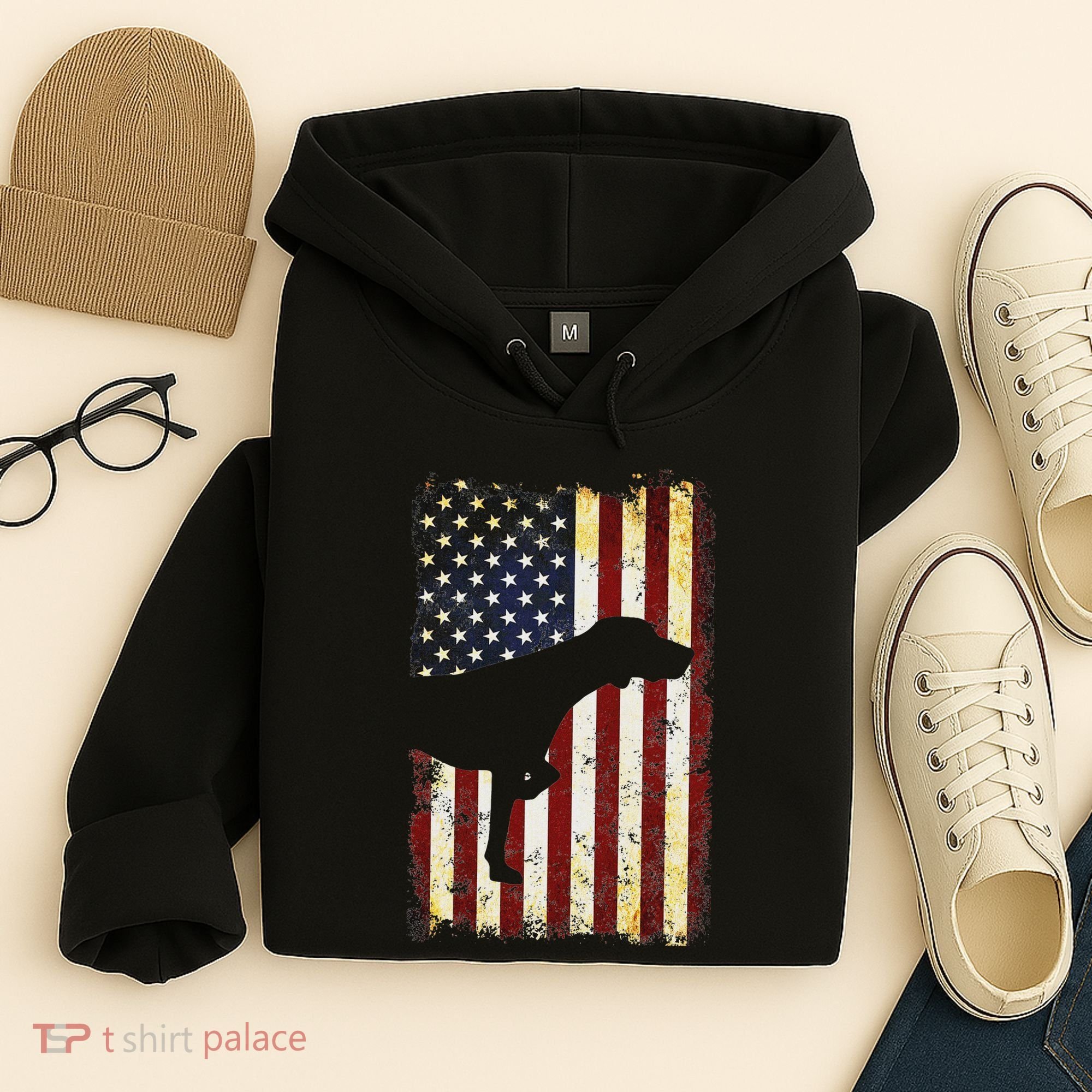 German Shorthaired Pointer Silhouette American Flag Hoodie