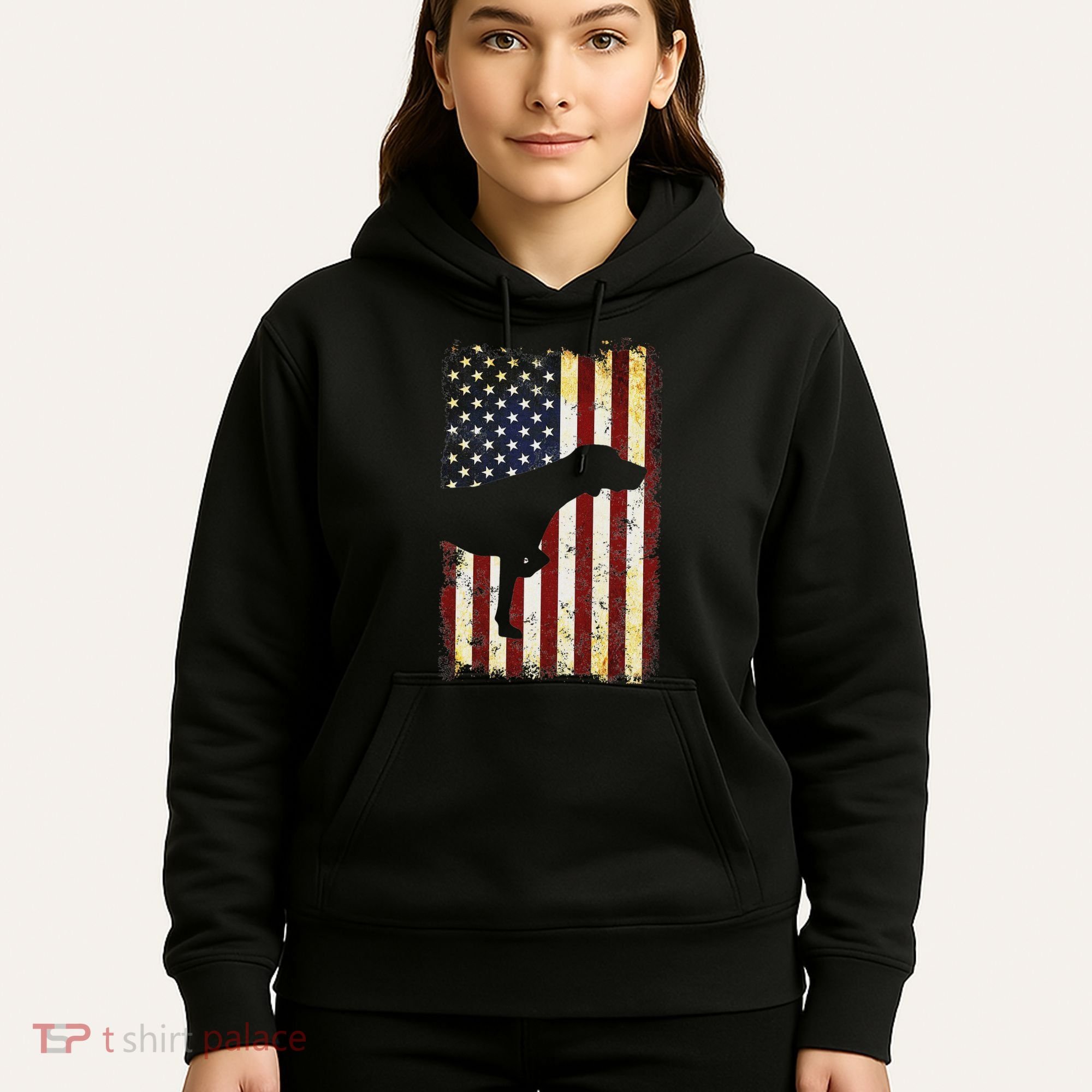 German Shorthaired Pointer Silhouette American Flag Hoodie