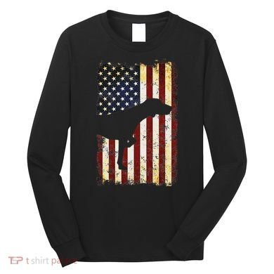 German Shorthaired Pointer Silhouette American Flag Long Sleeve Shirt