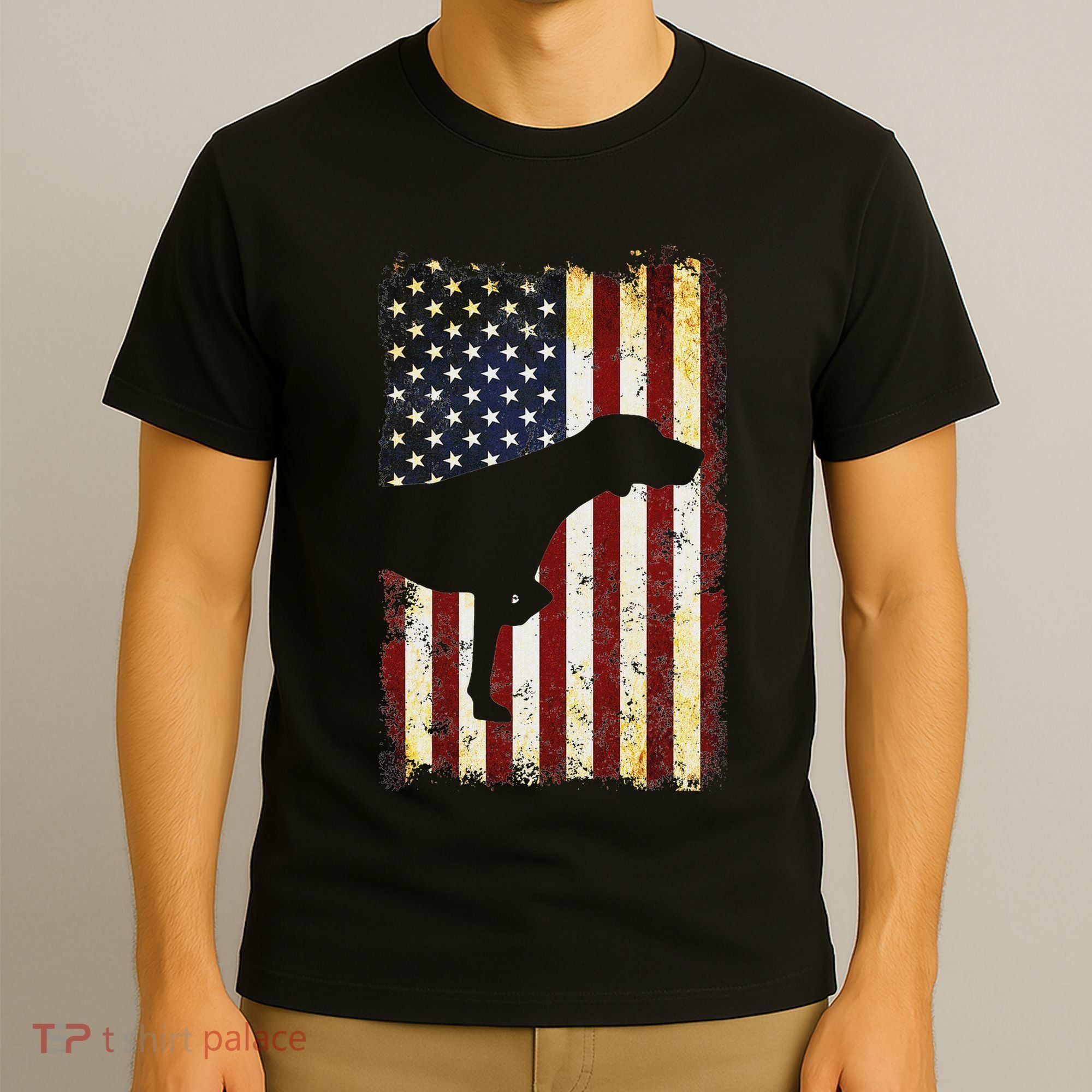 German Shorthaired Pointer Silhouette American Flag T-Shirt