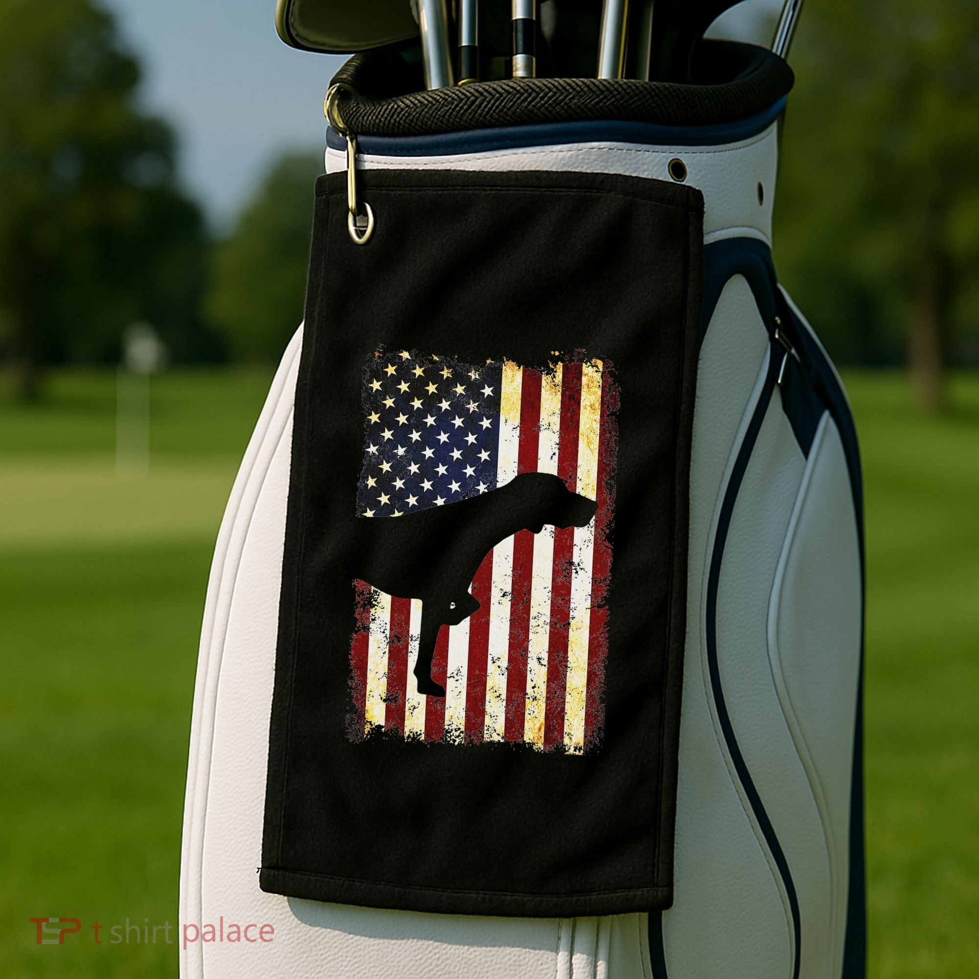 German Shorthaired Pointer Silhouette American Flag Golf Towel