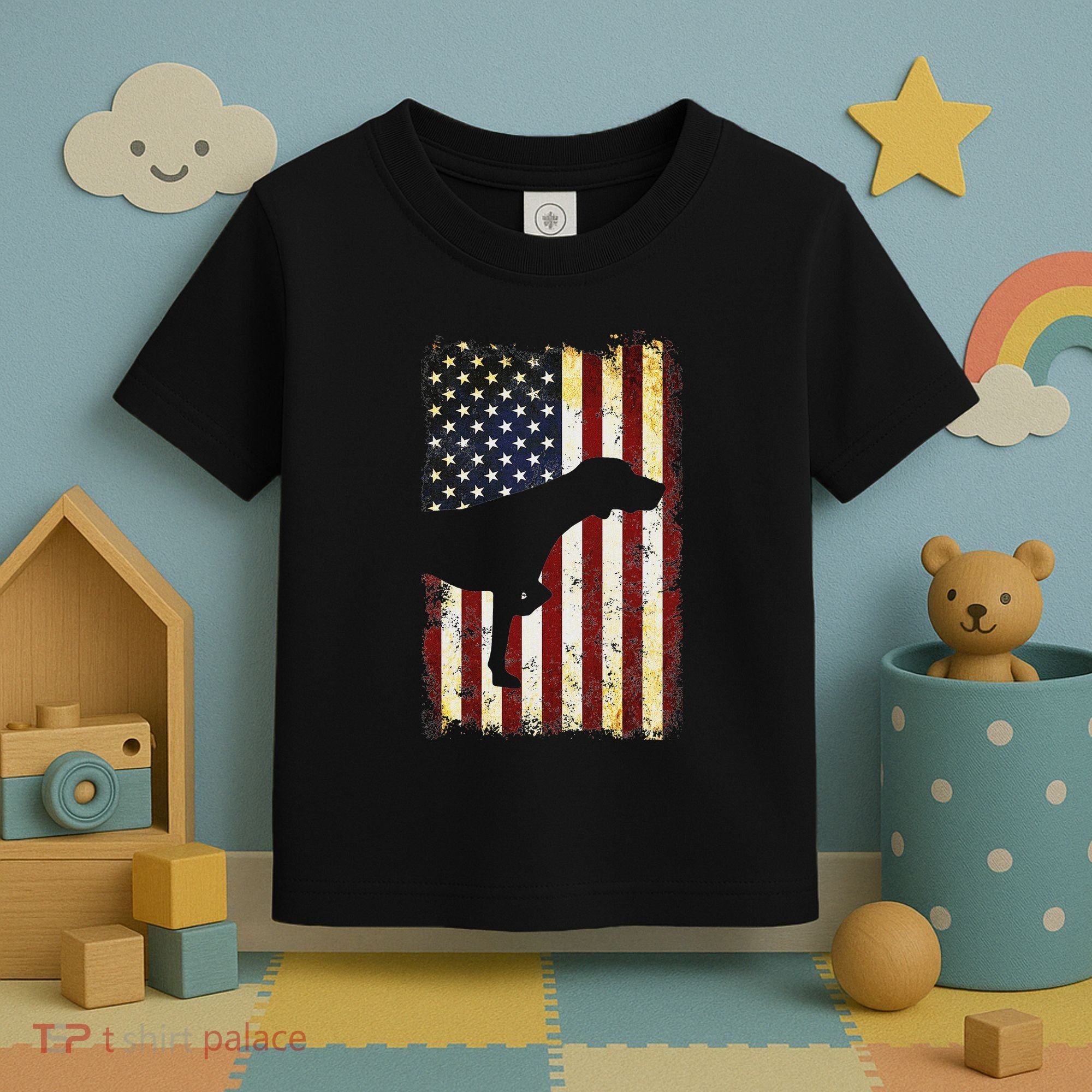 German Shorthaired Pointer Silhouette American Flag Toddler T-Shirt