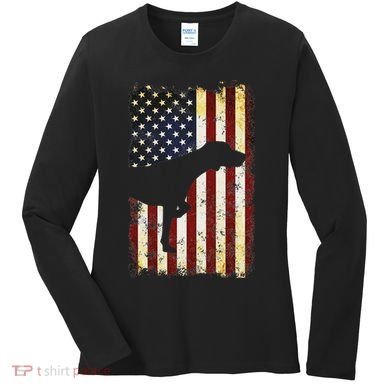 German Shorthaired Pointer Silhouette American Flag Women's Long Sleeve Shirt