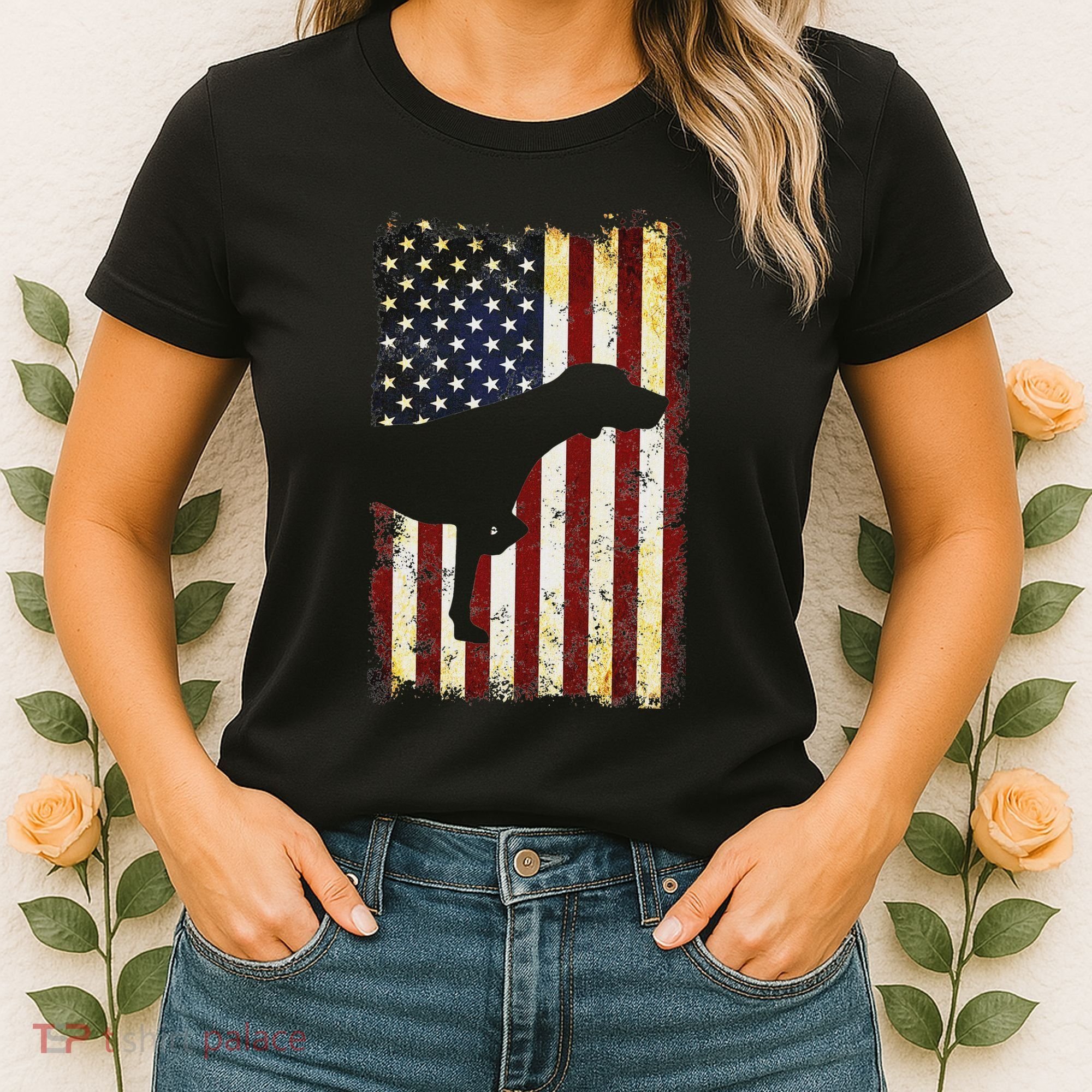 German Shorthaired Pointer Silhouette American Flag Women's T-Shirt