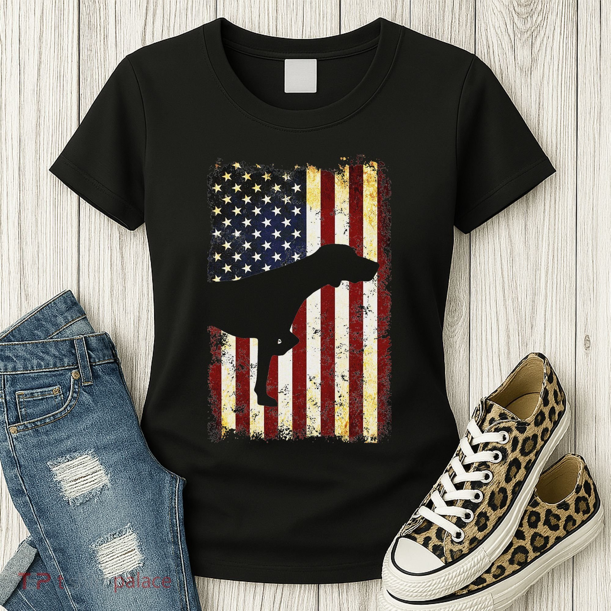 German Shorthaired Pointer Silhouette American Flag Women's T-Shirt