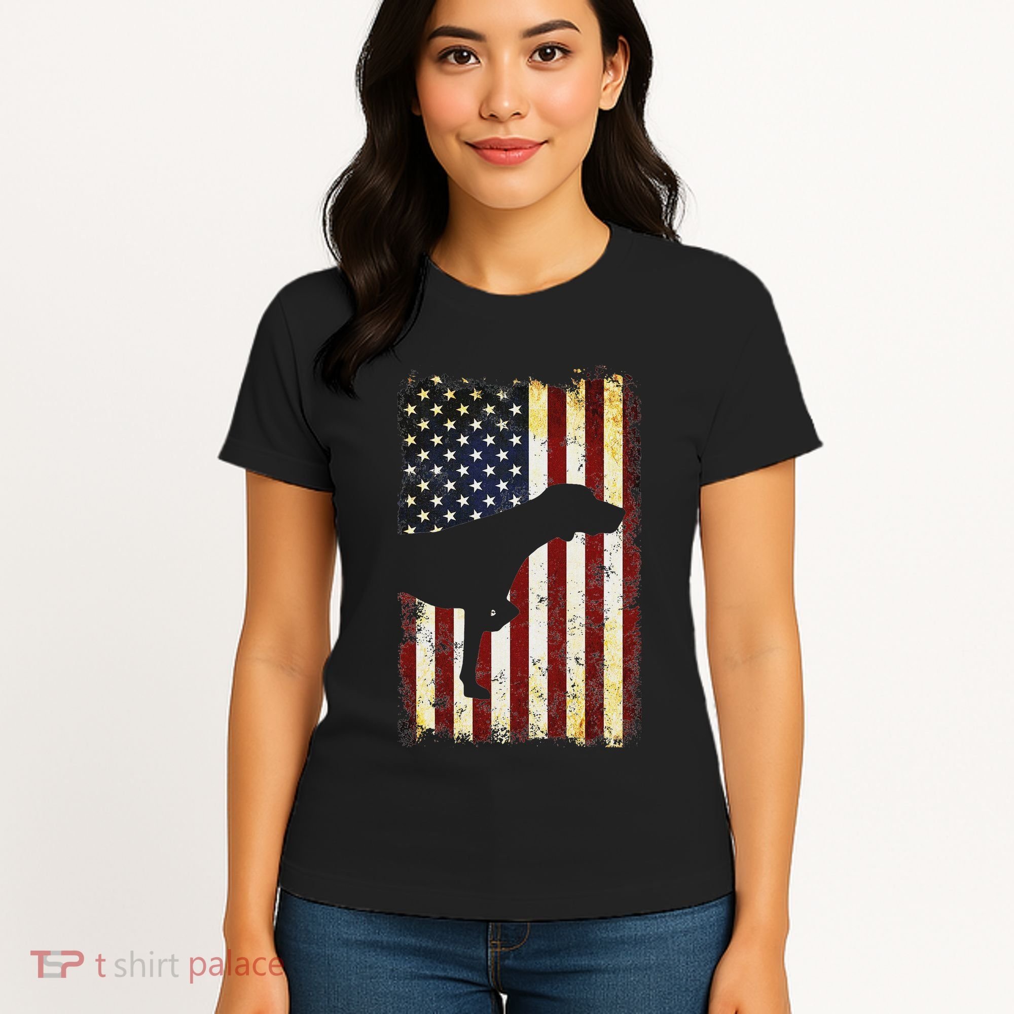 German Shorthaired Pointer Silhouette American Flag Women's T-Shirt