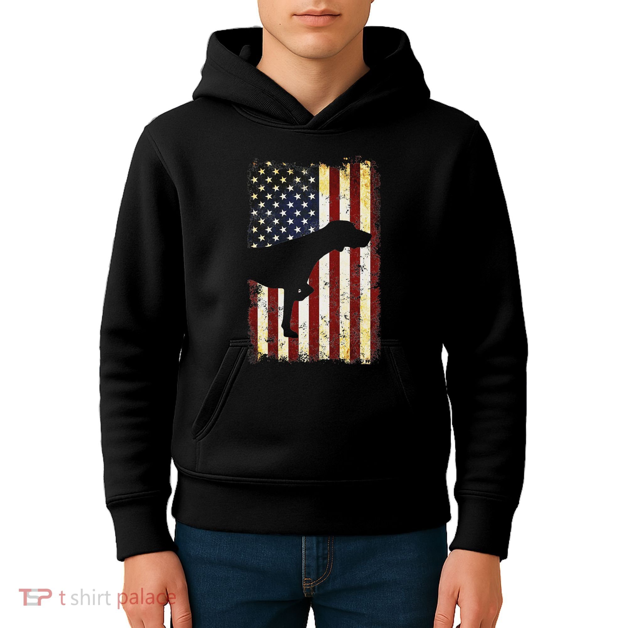 German Shorthaired Pointer Silhouette American Flag Kids Hoodie