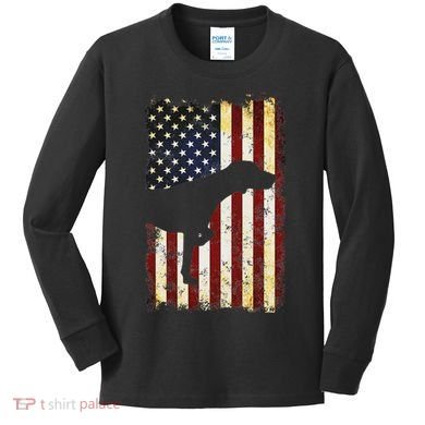 German Shorthaired Pointer Silhouette American Flag Kids Long Sleeve Shirt