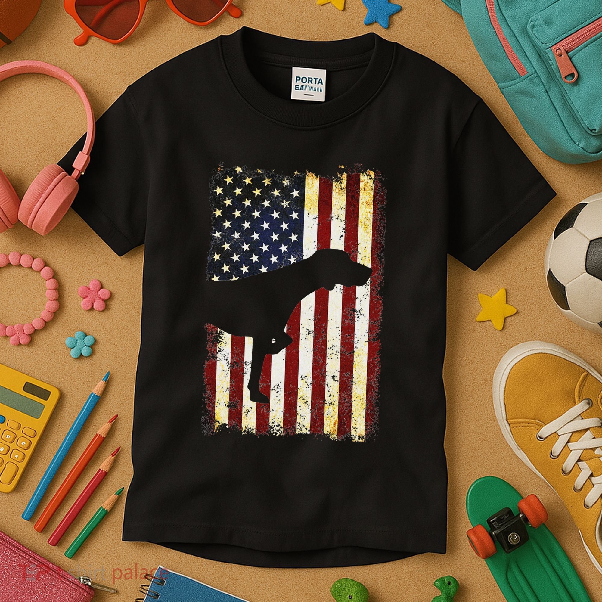 German Shorthaired Pointer Silhouette American Flag Kids T-Shirt