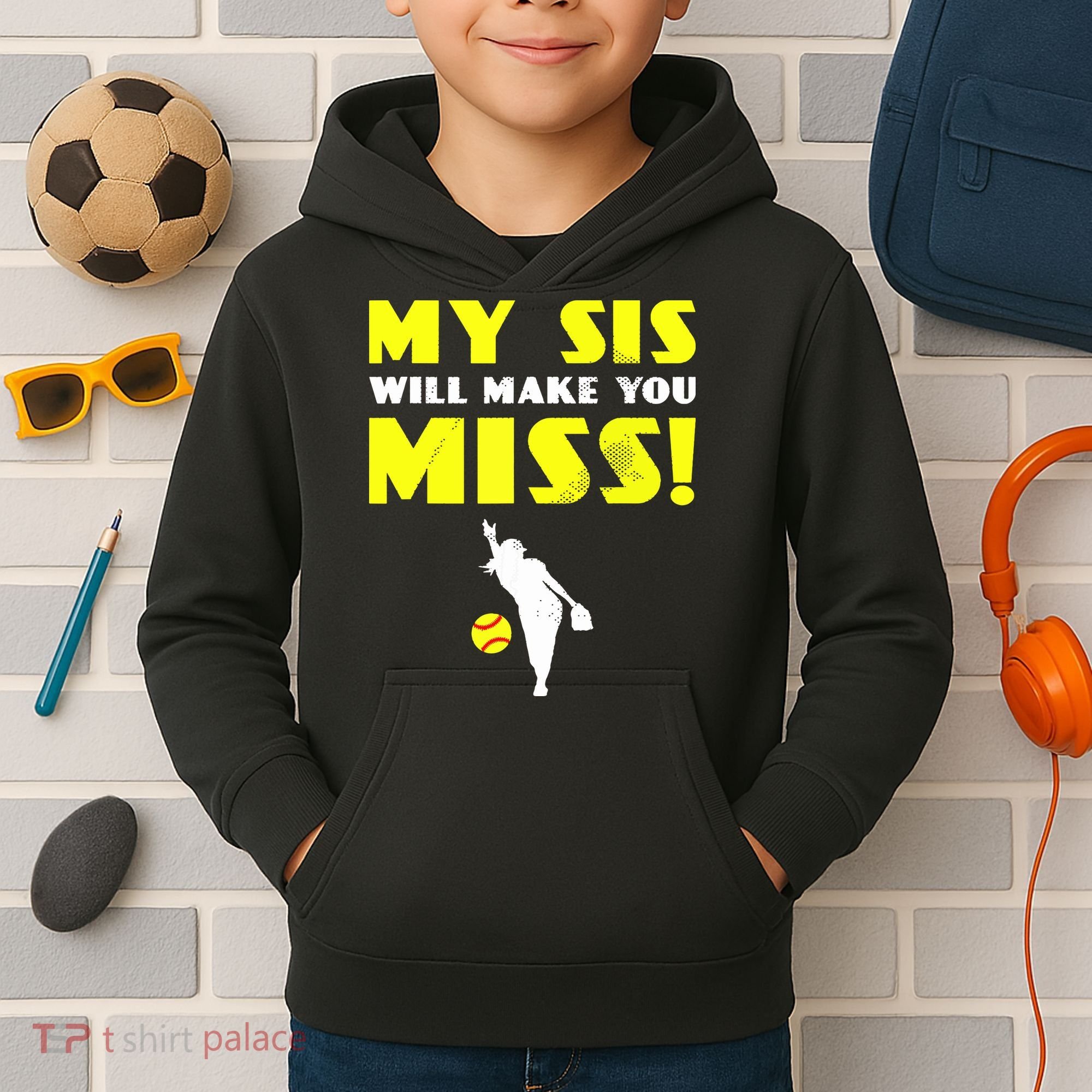 Girl Softball Pitcher Sister Brother Funny Kids Hoodie
