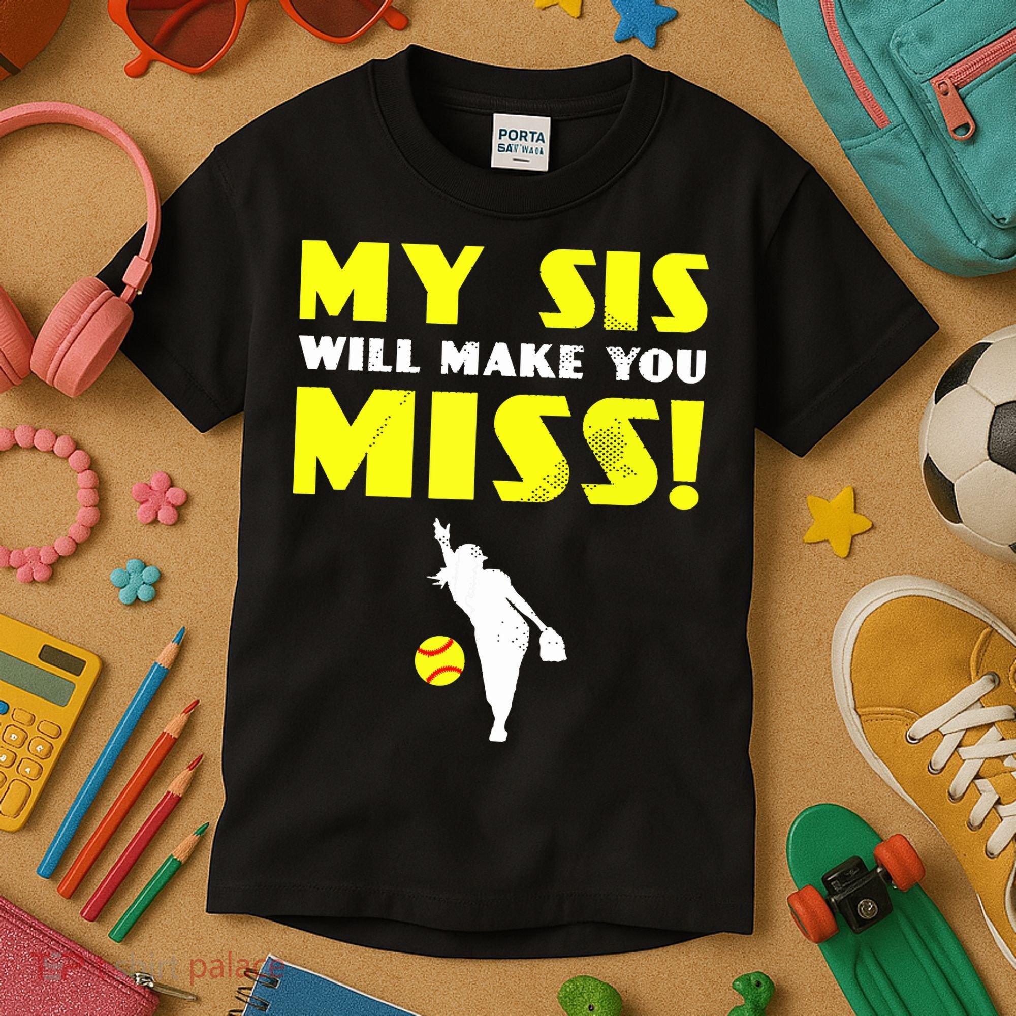 Girl Softball Pitcher Sister Brother Funny Kids T-Shirt
