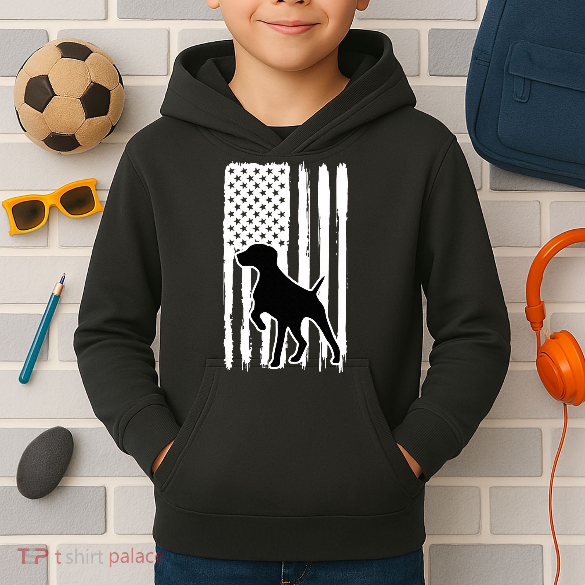 German Shorthaired Pointer American Flag USA Patriot Kids Hoodie