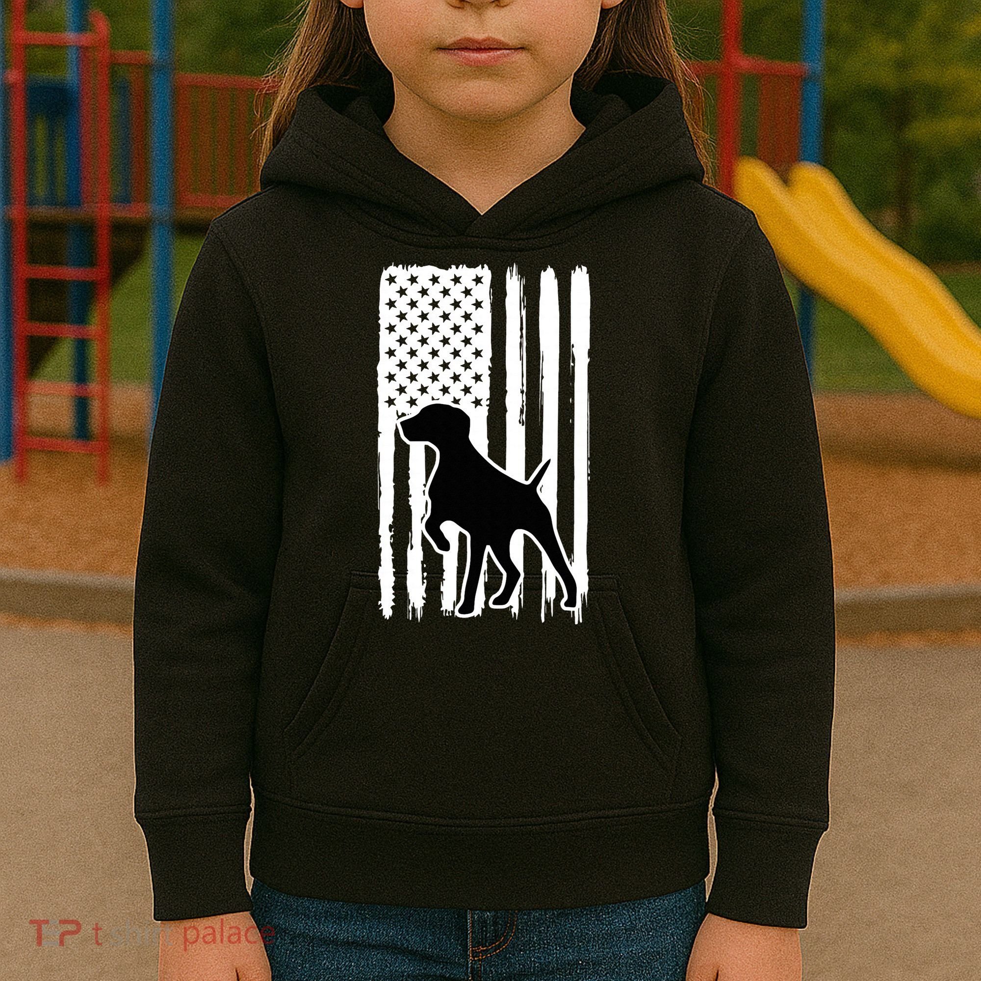 German Shorthaired Pointer American Flag USA Patriot Kids Hoodie