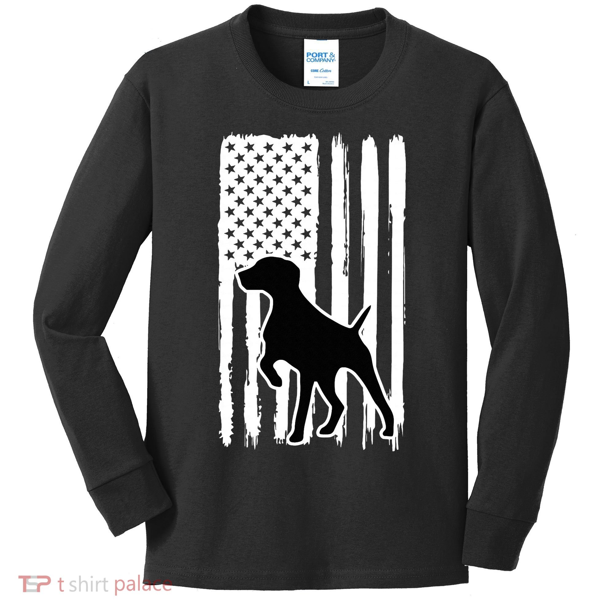 German Shorthaired Pointer American Flag USA Patriot Kids Long Sleeve Shirt