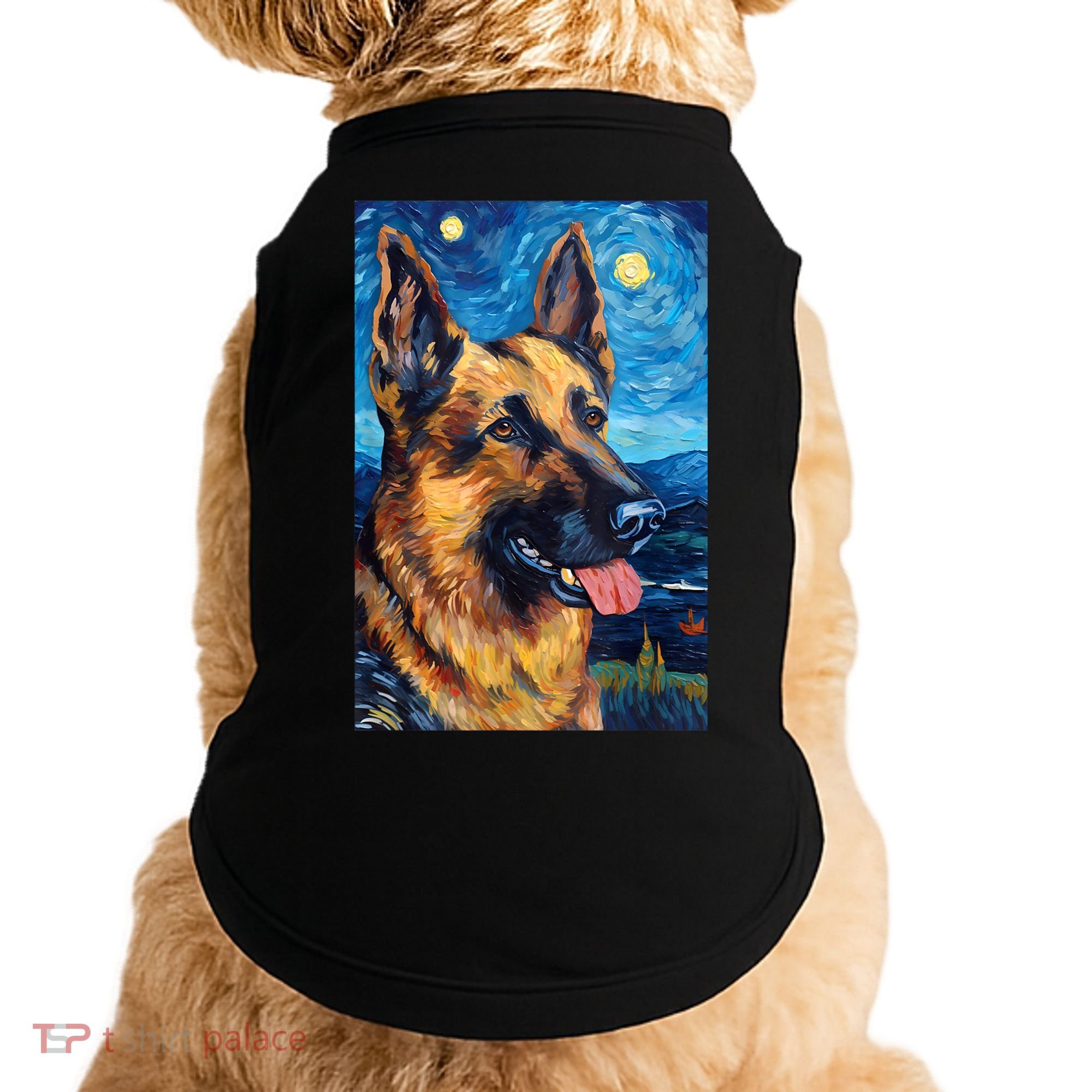 German Shepherd Painting Art Starry Night Sky Dog Van Gogh Doggie Tank