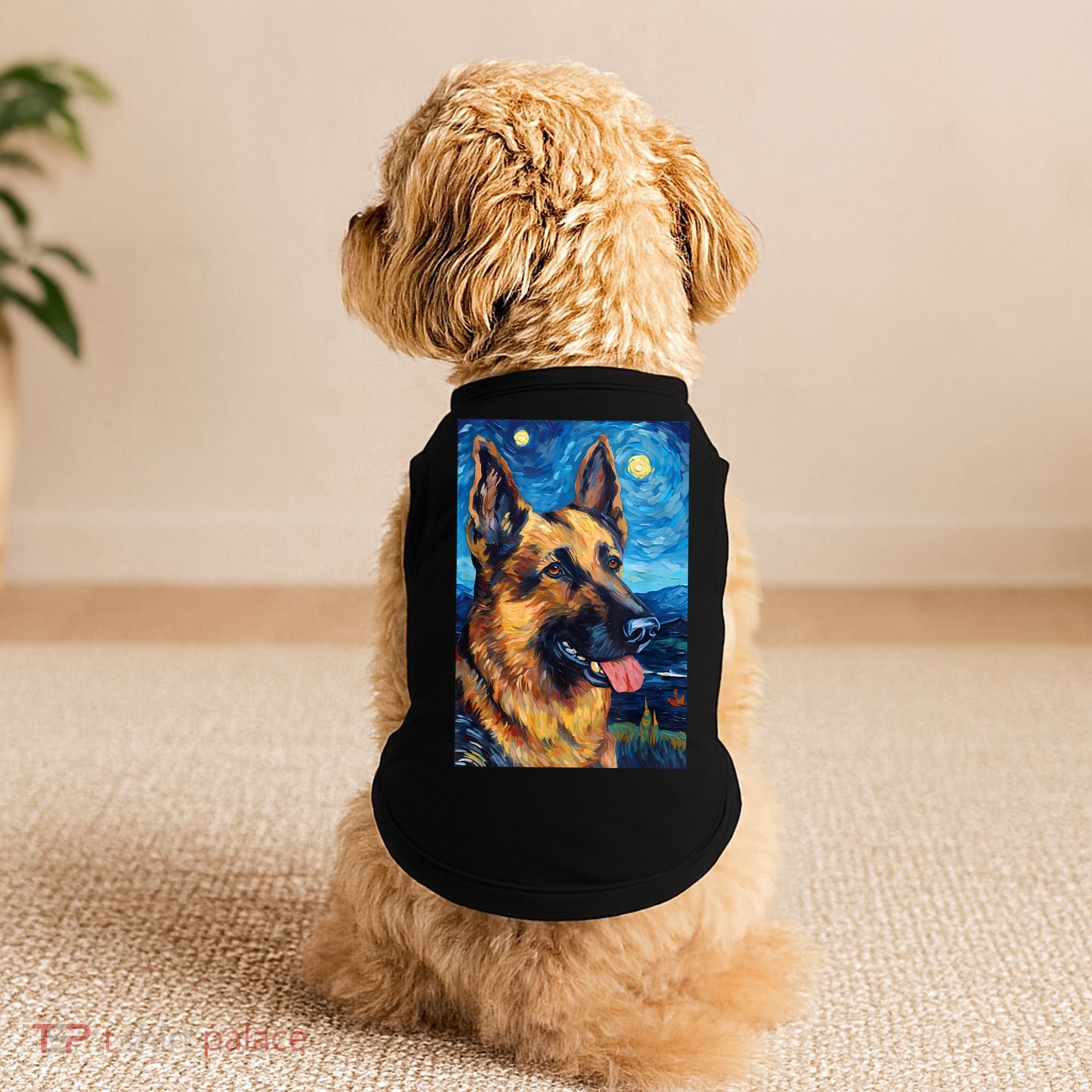 German Shepherd Painting Art Starry Night Sky Dog Van Gogh Doggie Tank