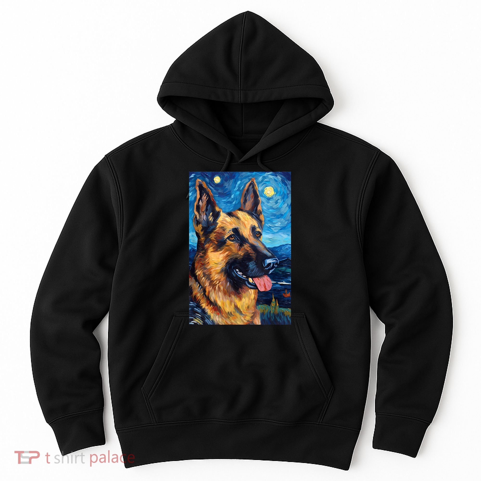 German Shepherd Painting Art Starry Night Sky Dog Van Gogh Hoodie
