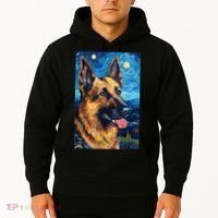 German Shepherd Painting Art Starry Night Sky Dog Van Gogh Hoodie thumb 2