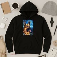 German Shepherd Painting Art Starry Night Sky Dog Van Gogh Hoodie thumb 3