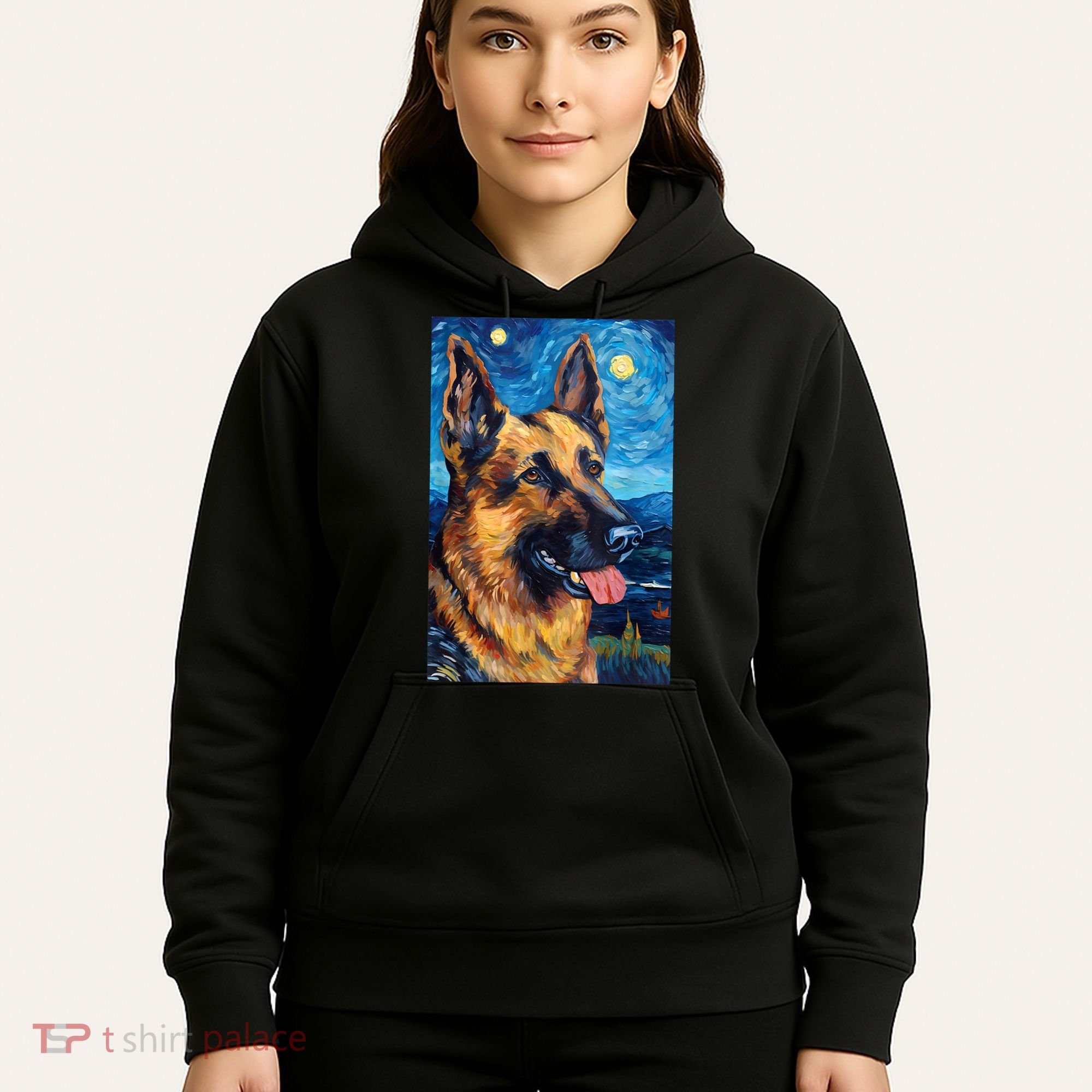 German Shepherd Painting Art Starry Night Sky Dog Van Gogh Hoodie