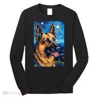German Shepherd Painting Art Starry Night Sky Dog Van Gogh Long Sleeve Shirt thumb 0