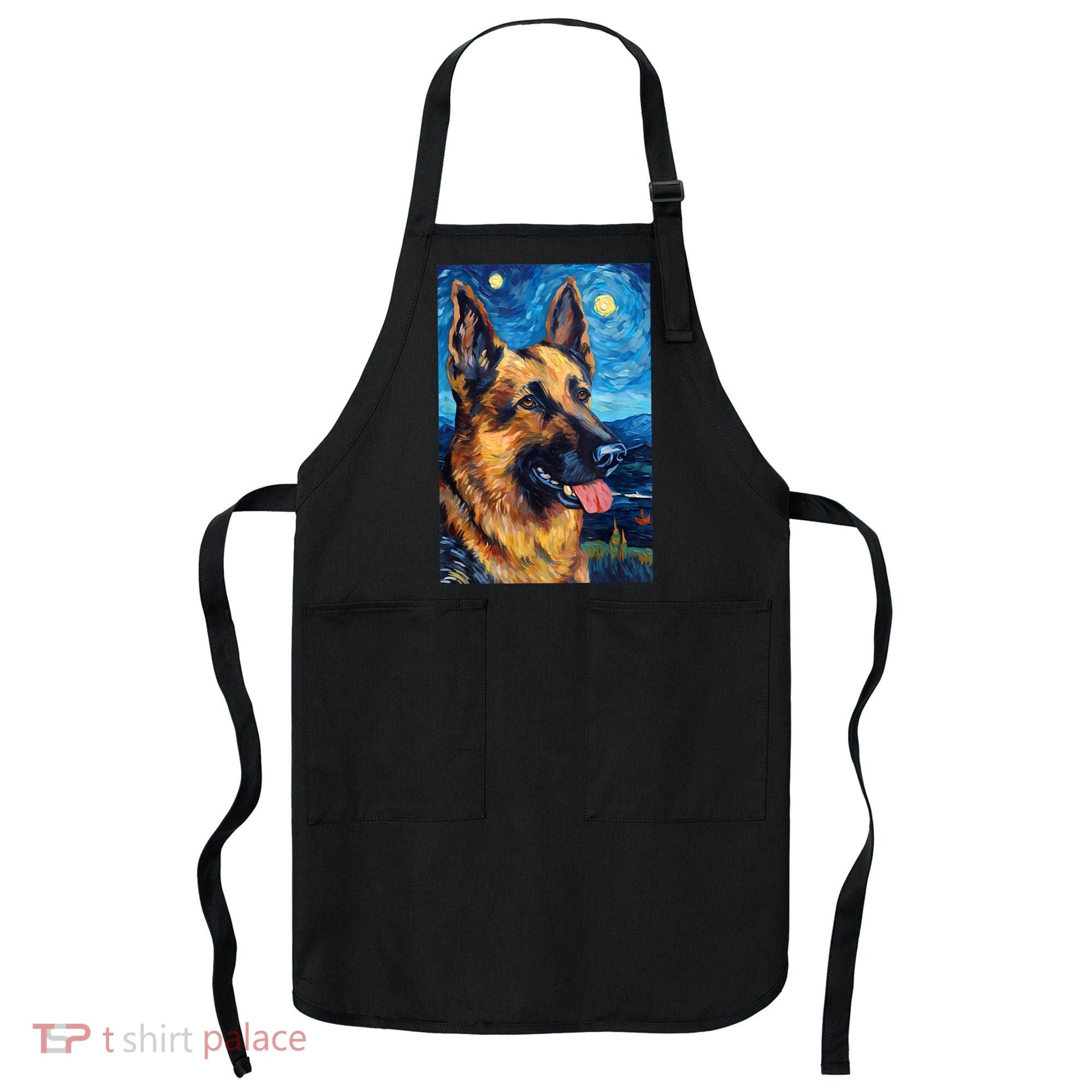 German Shepherd Painting Art Starry Night Sky Dog Van Gogh Apron