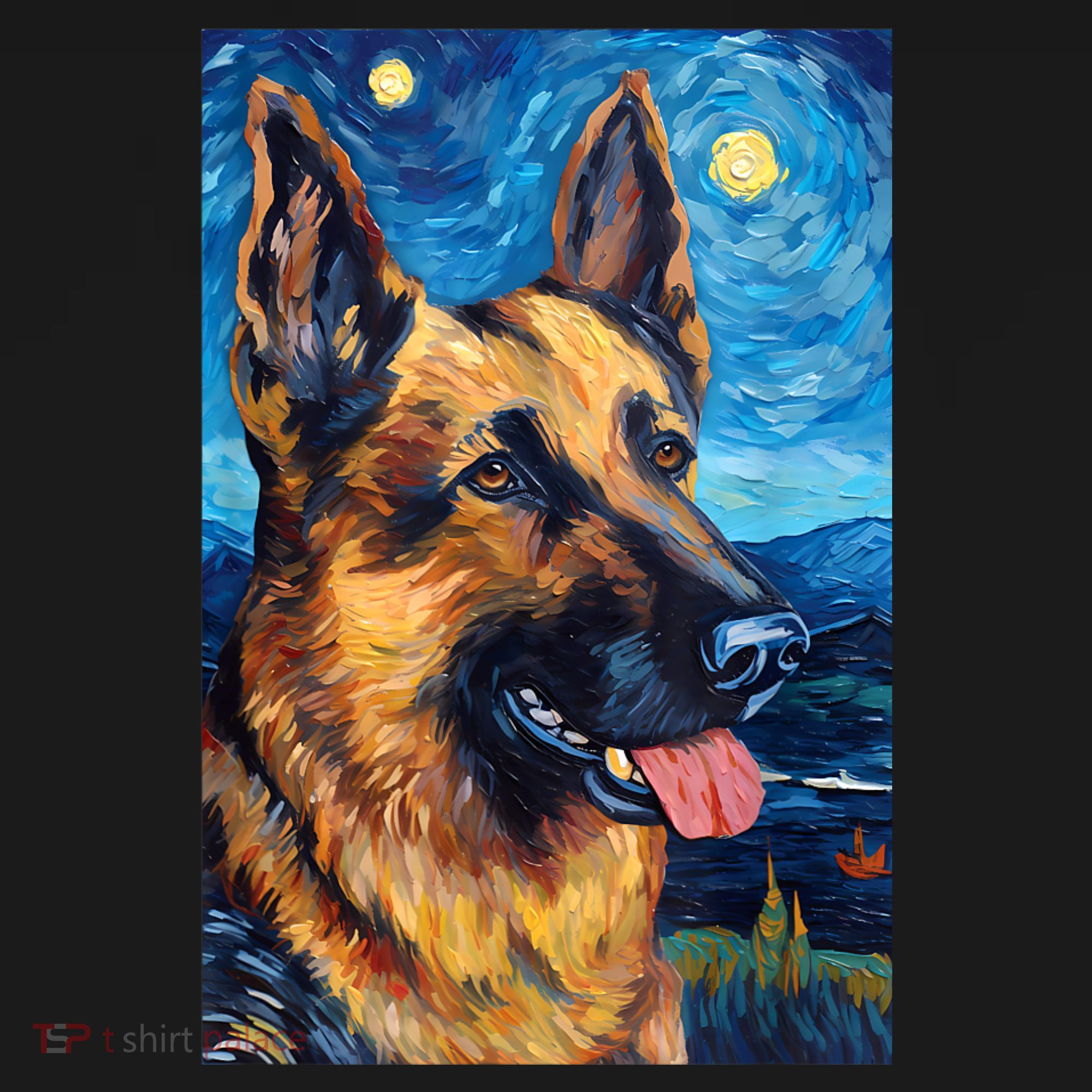 German Shepherd Painting Art Starry Night Sky Dog Van Gogh Apron