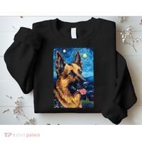 German Shepherd Painting Art Starry Night Sky Dog Van Gogh Sweatshirt thumb 2