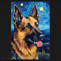 German Shepherd Painting Art Starry Night Sky Dog Van Gogh Sweatshirt thumb 3