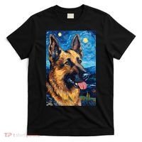 German Shepherd Painting Art Starry Night Sky Dog Van Gogh T-Shirt thumb 0