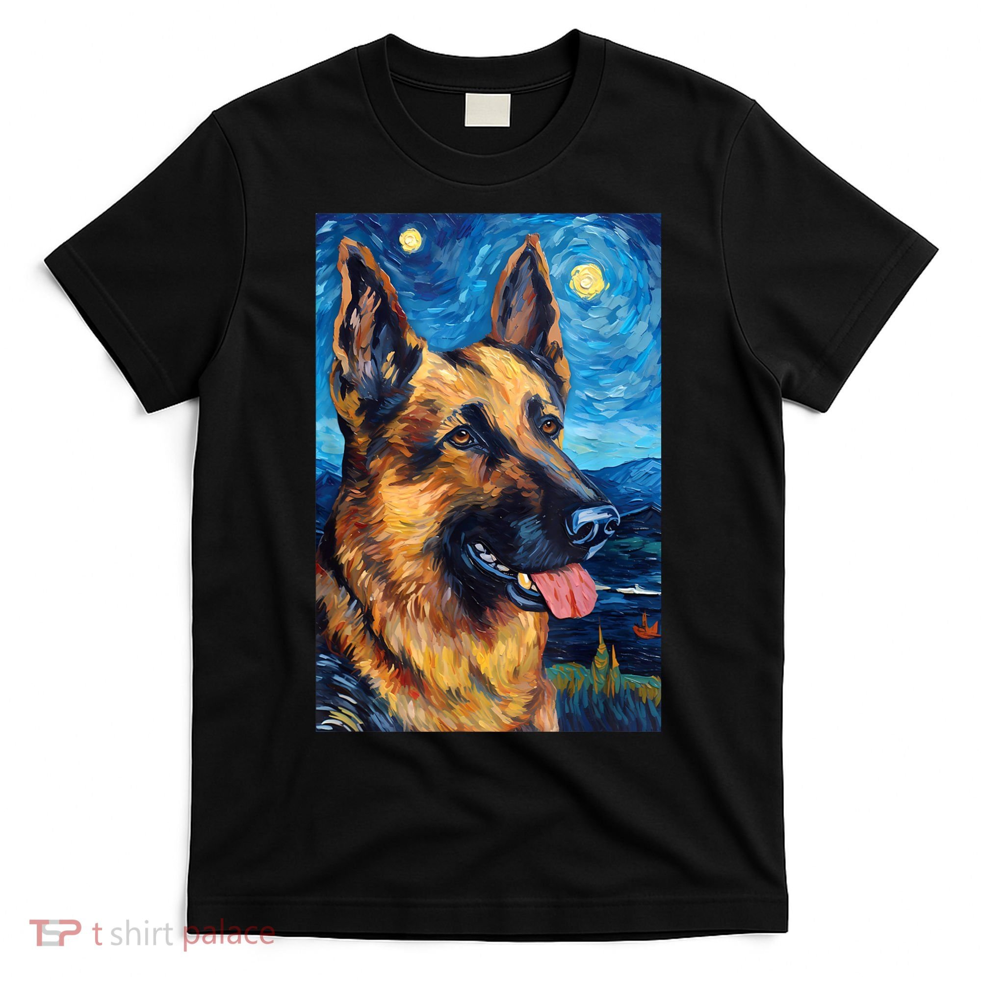 German Shepherd Painting Art Starry Night Sky Dog Van Gogh T-Shirt