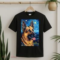 German Shepherd Painting Art Starry Night Sky Dog Van Gogh T-Shirt thumb 2